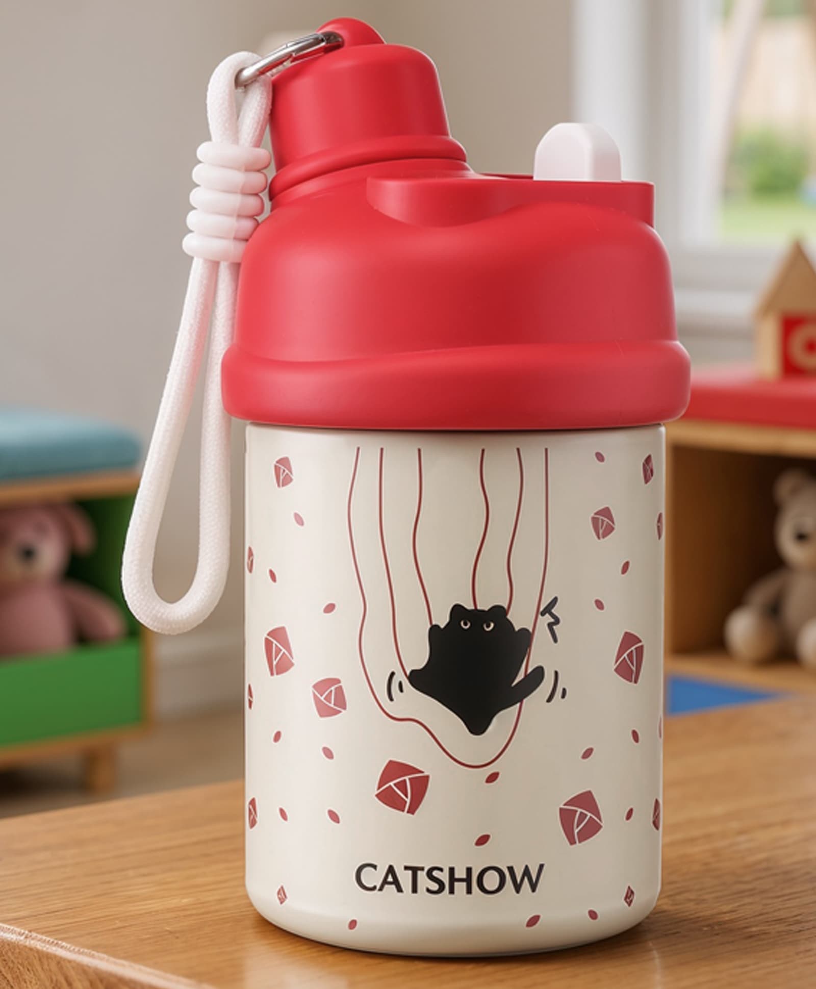 Cat Show 2-in-1 Double Wall Insulated Stainless Steel Kids 420ml - Red| Silicone Spout & Direct Drink Lid| BPA Free| Leak Resistant| Carry Strap| Travel Friendly-image-27