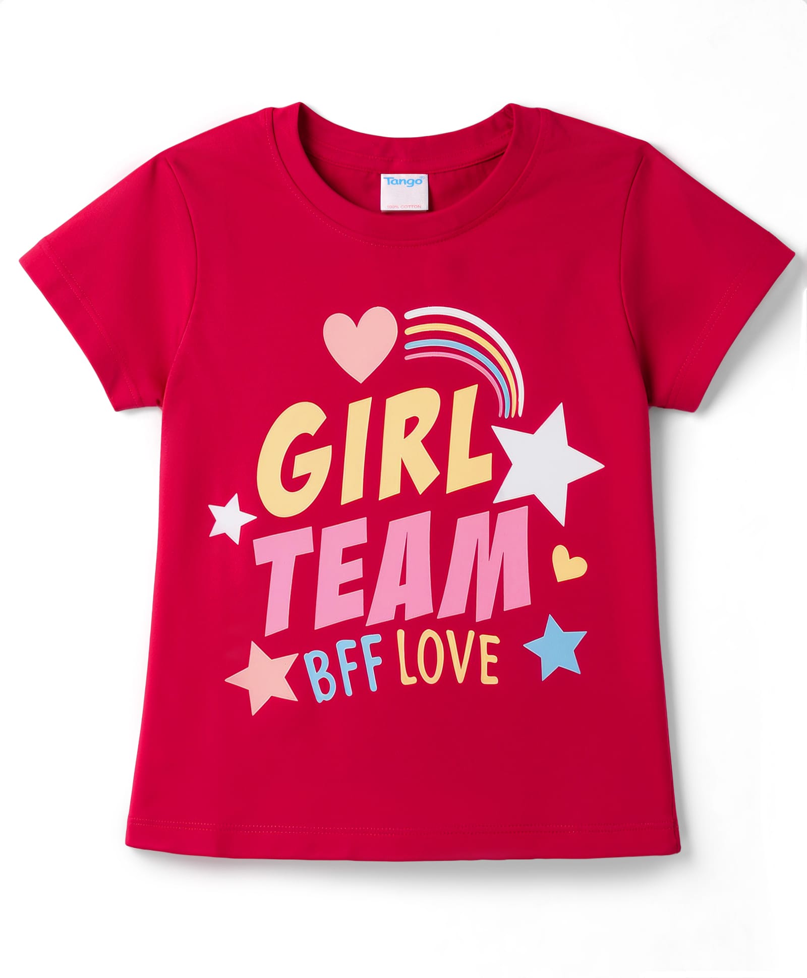 Tango Single Jersey Knit T-Shirt with Half Sleeves and Girl Team BFF Love Print - Red-image-21
