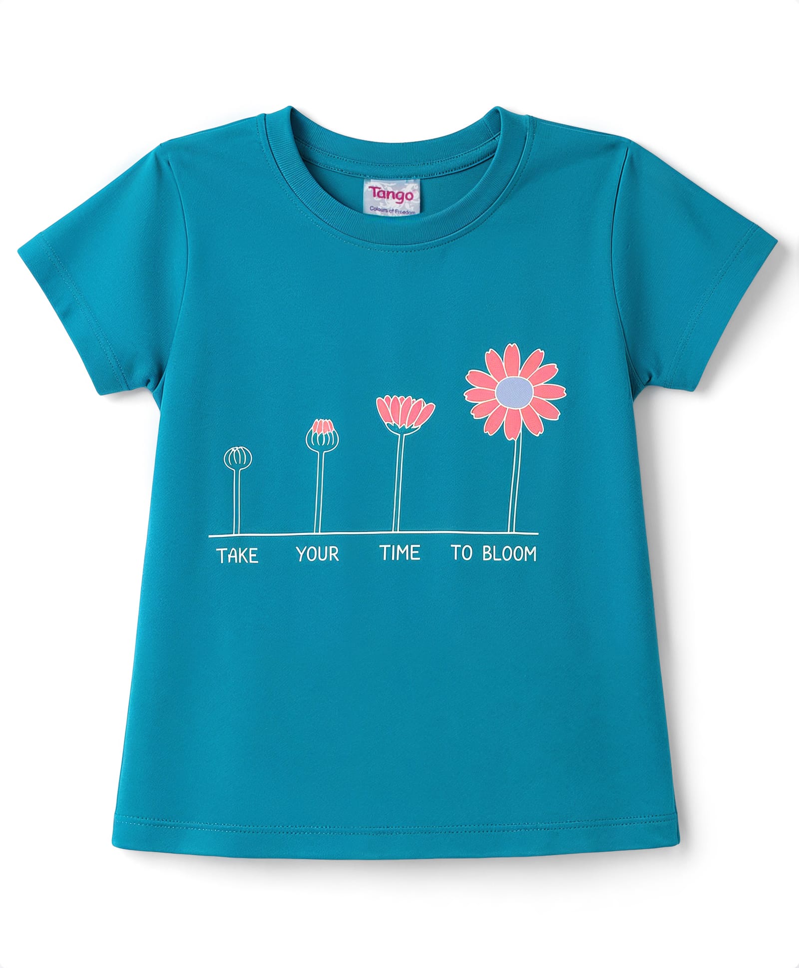 Tango Single Jersey Knit Half Sleeves T-Shirt With Take Your Time To Bloom Print - Teal Blue-picture-14