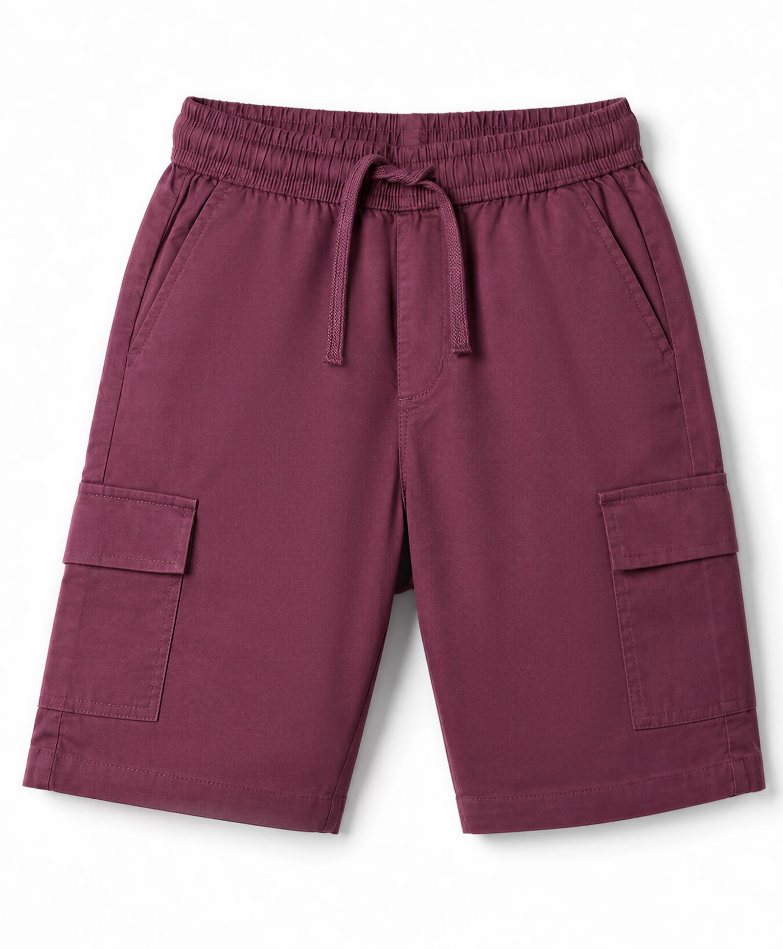 Pine Kids Cotton Elastane Woven Above Knee Length Solid Colour Shorts with Cargo Pockets - Dark Red-picture-32