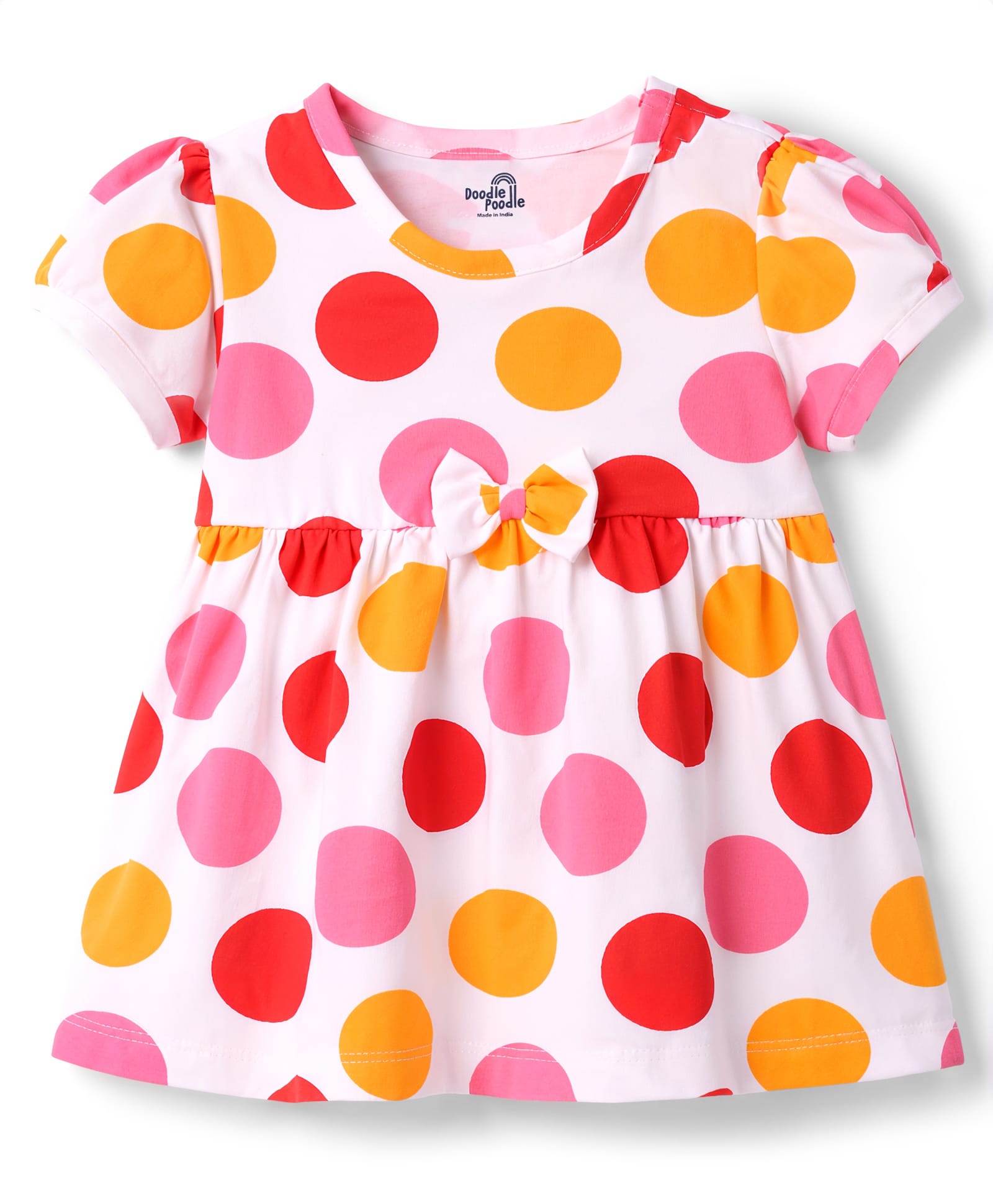 Doodle Poodle Cotton Knit Frocks Printed Half Sleeves White 6-9 Months-picture-16