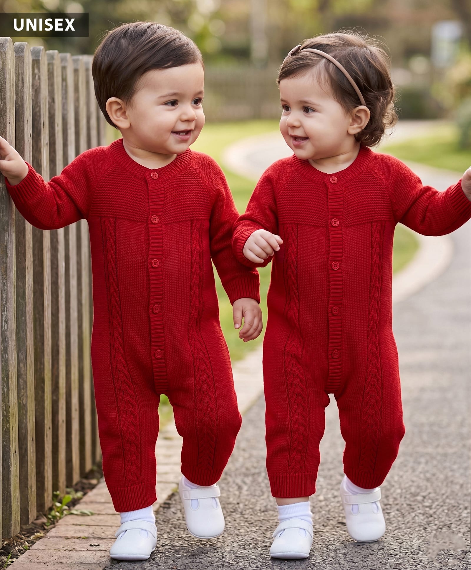 Babyhug Knitted Raglan Sleeves Winter Wear Romper - Red-image-31