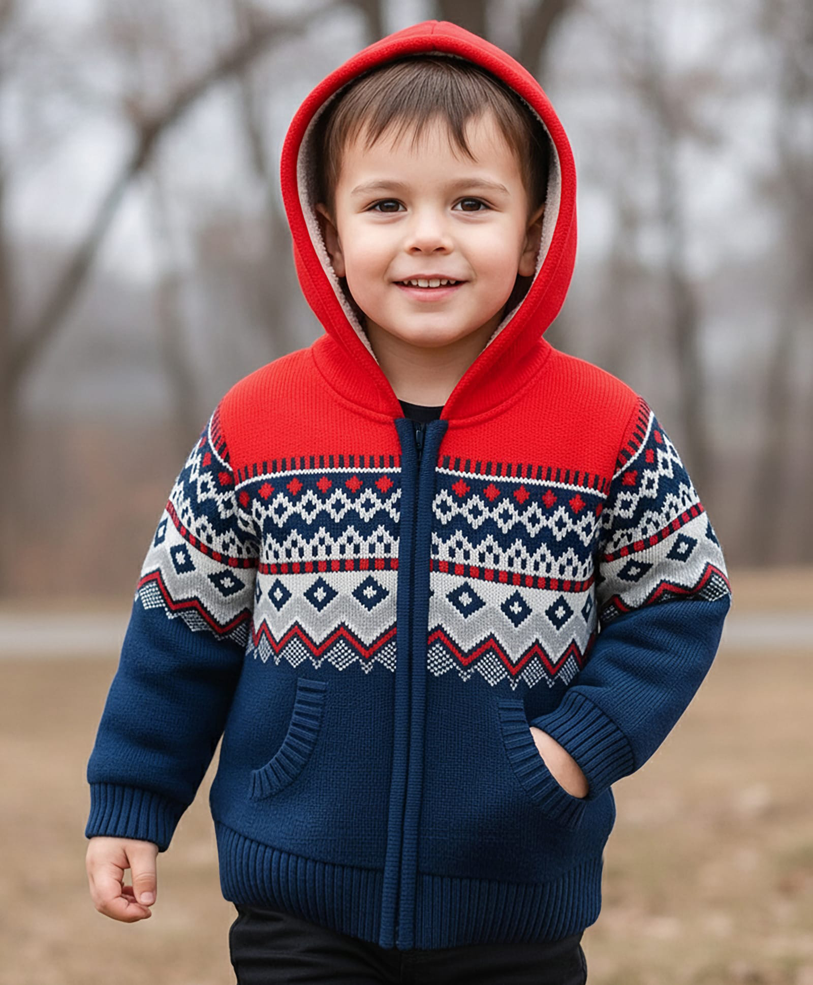 Babyhug Knit Full Sleeves Hooded Sweater With Design - Orange-picture-13