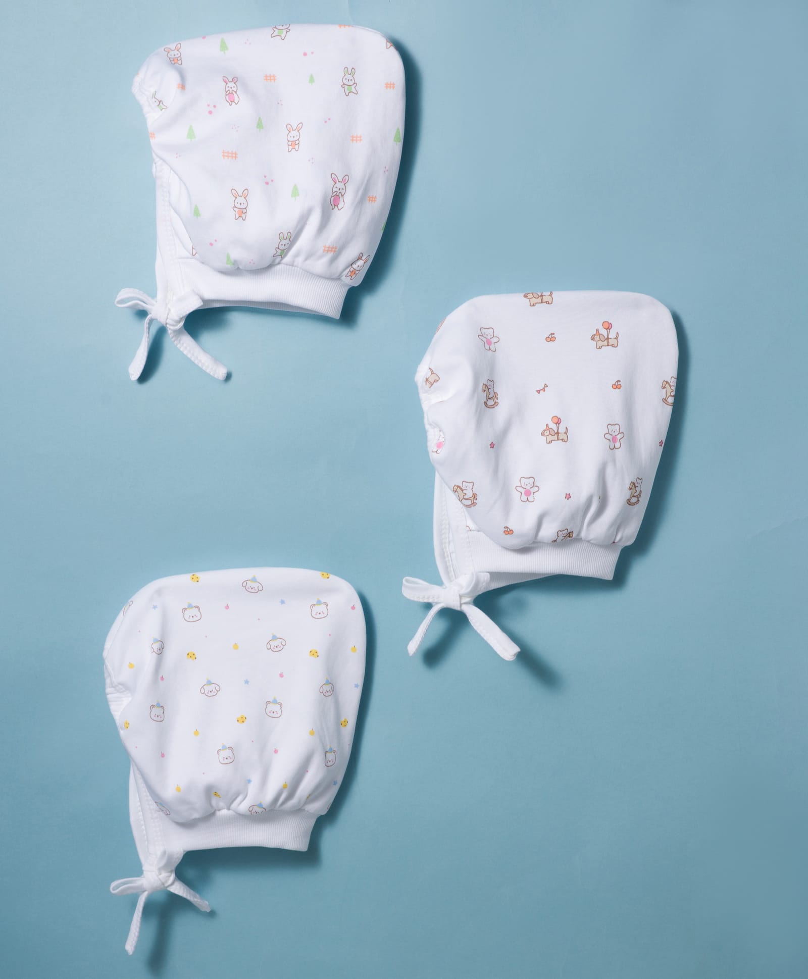 Simply Interlock Knit Animal Printed Caps With Knot Pack Of 3 White - Diameter 12 cm-picture-14