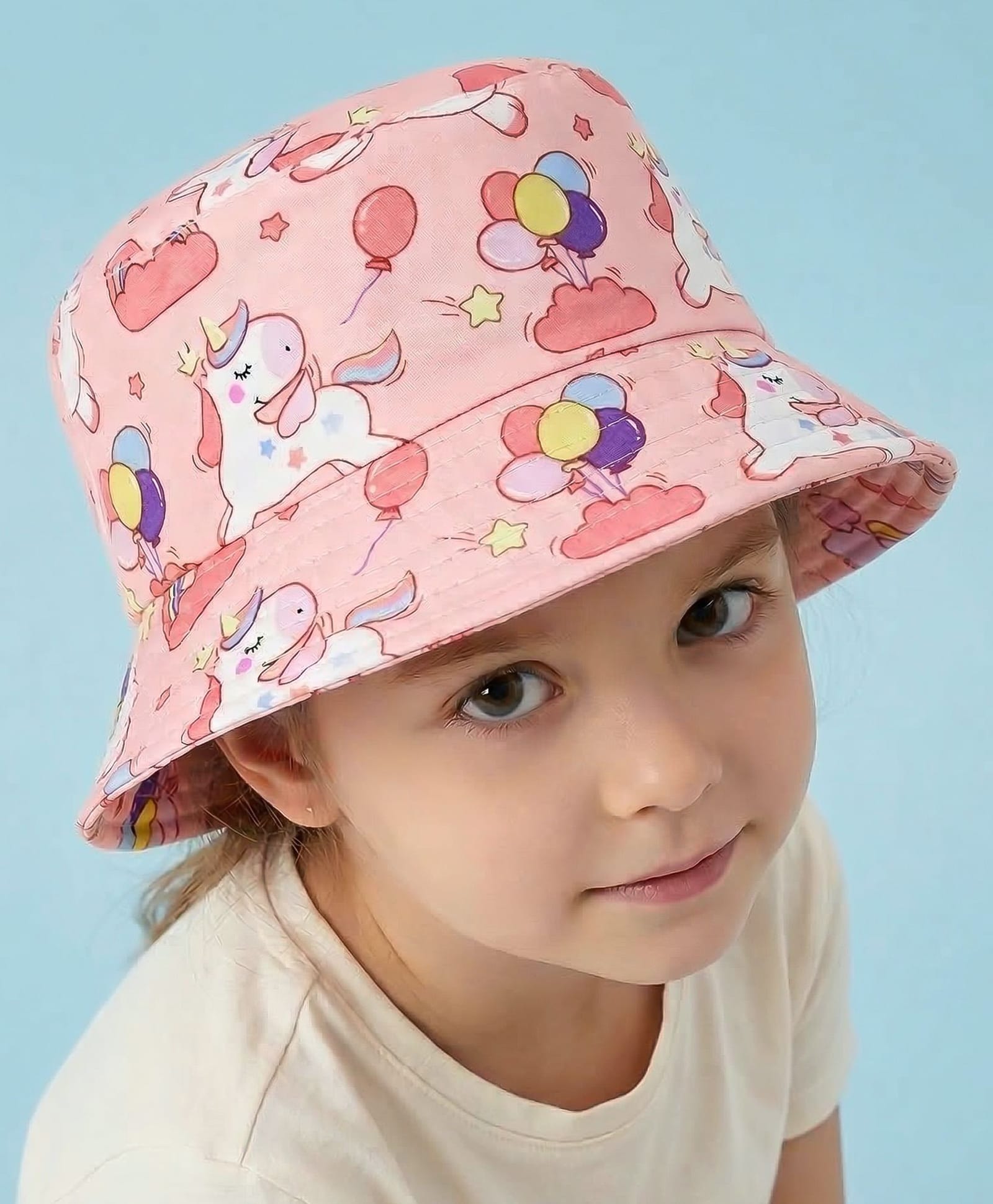 Vritraz Cotton Woven Balloons & Unicorn Printed Bucket Hat - Peach - Circumference - 52 - 56 Cms-picture-15