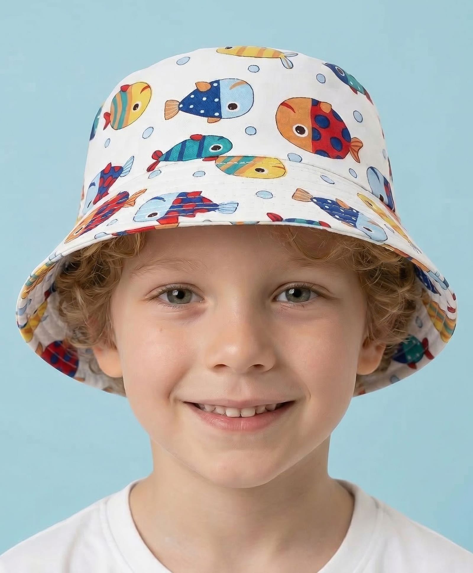 Vritraz Cotton Woven Fishes Printed Bucket Hat - White - Circumference - 52 - 56 Cms-picture-27