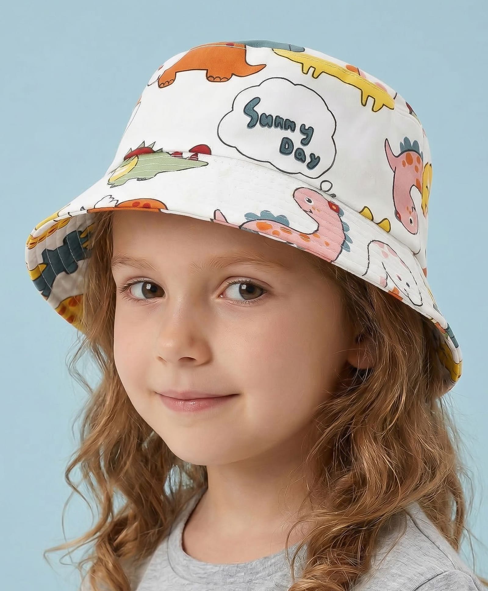 Vritraz Cotton Woven Dinosaur Printed Bucket Hat - White - Circumference - 52 - 56 Cms-image-12