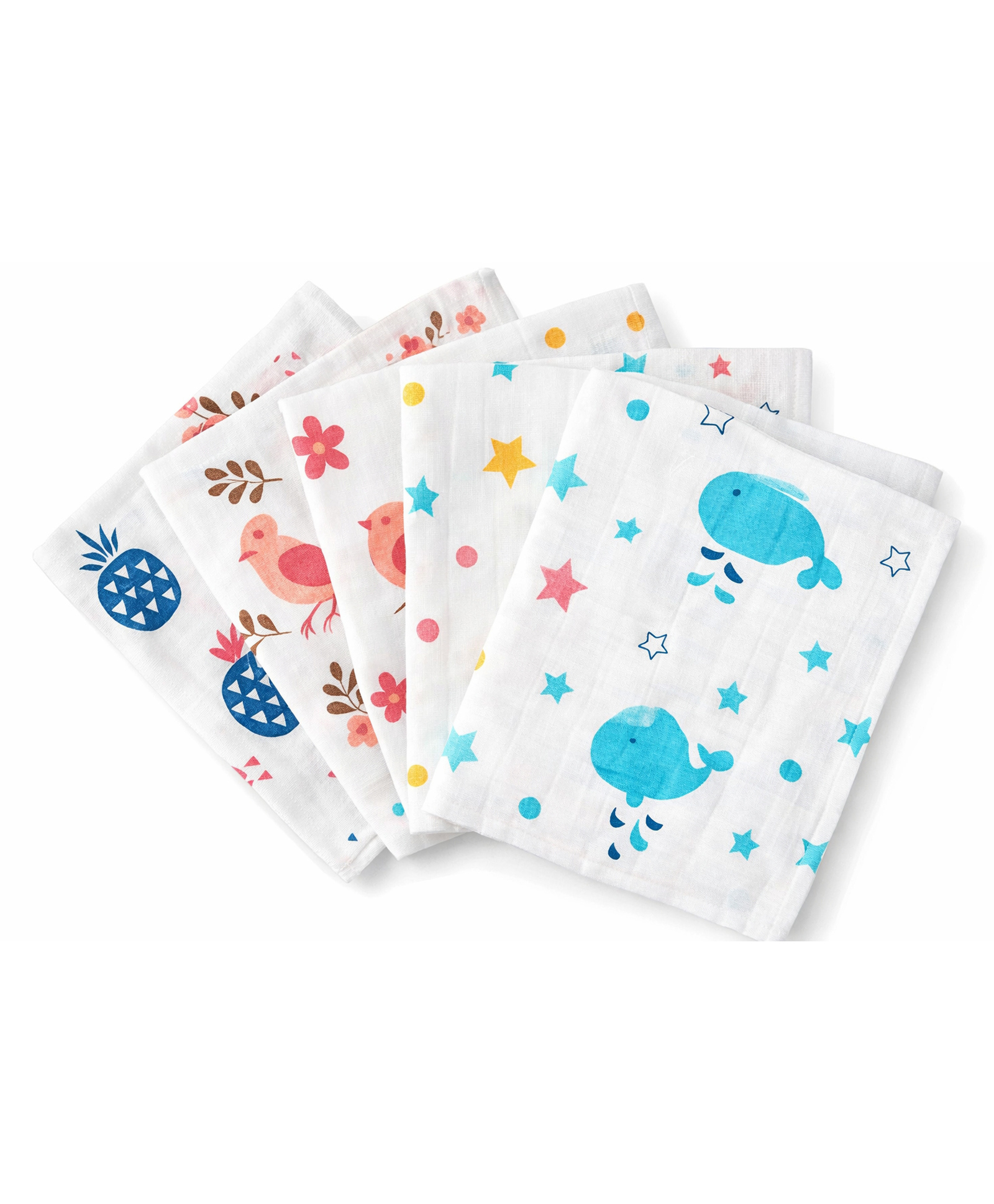 TUMMY 100% Cotton Muslin Baby Washcloths Soft Gentle Reusable Set of 5-picture-0