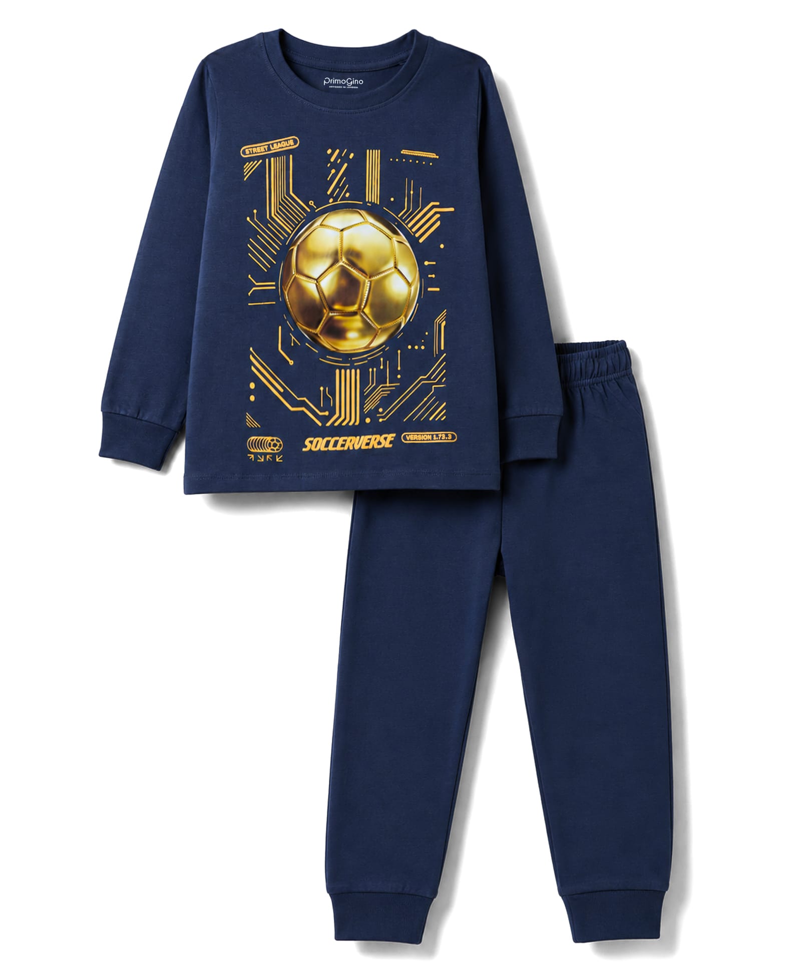Primo Gino 100% Cotton Knit Full Sleeves T-Shirt & Pyjama Night Suit With Ball Print - Blue-image-14