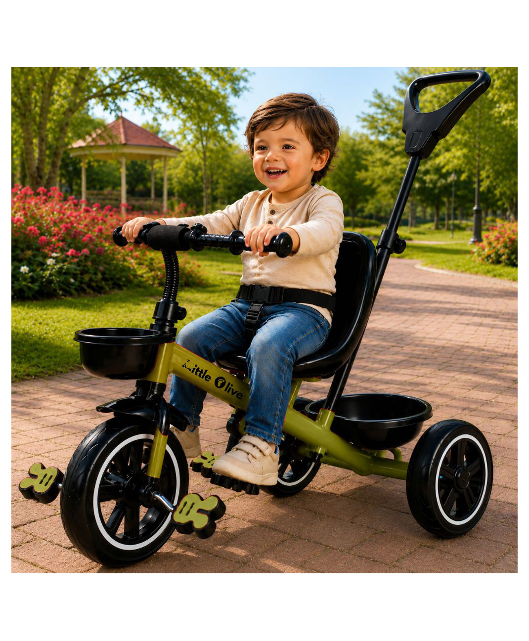 Little Olive Little Glide Tricycle with Parent Push Handle, Safety Seat & Storage Basket - Green-picture-8
