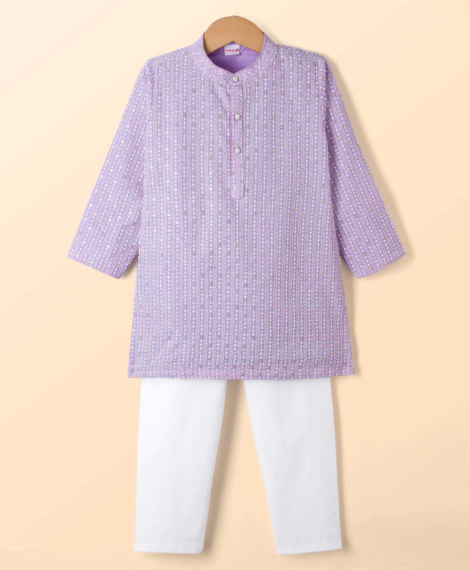 Babyhug Woven Full Sleeves Kurta Pyjama Set with Embroidery - Lavender-picture-20