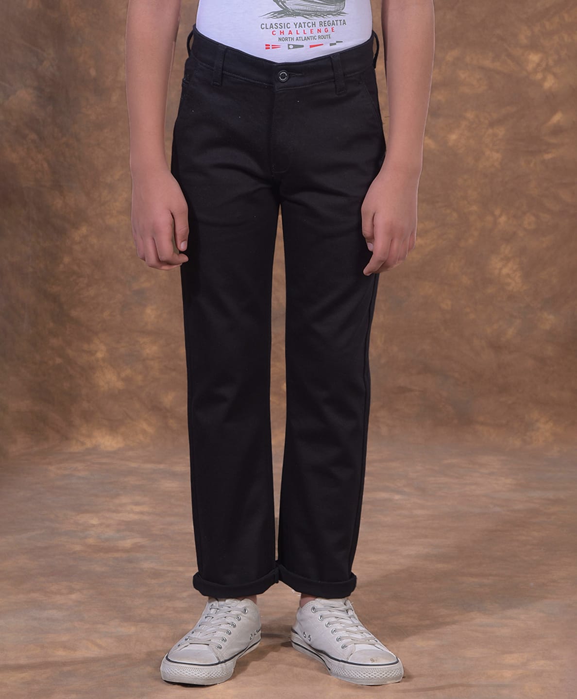 CRIMSOUNE CLUB Cotton Woven Solid Trousers - Black-picture-22