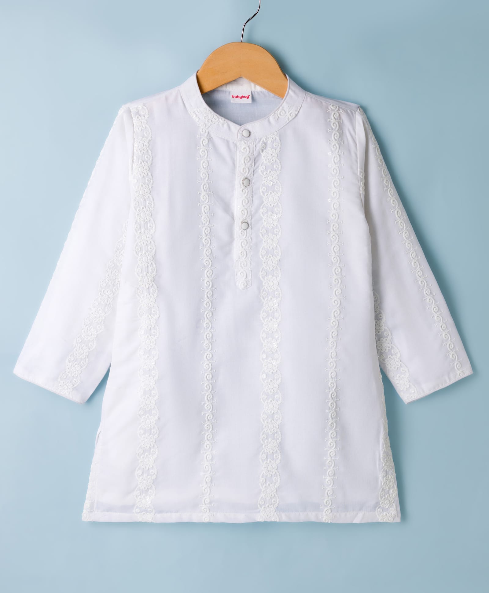 Babyhug Woven Full Sleeves Self Embroidered Kurta - White-picture-13