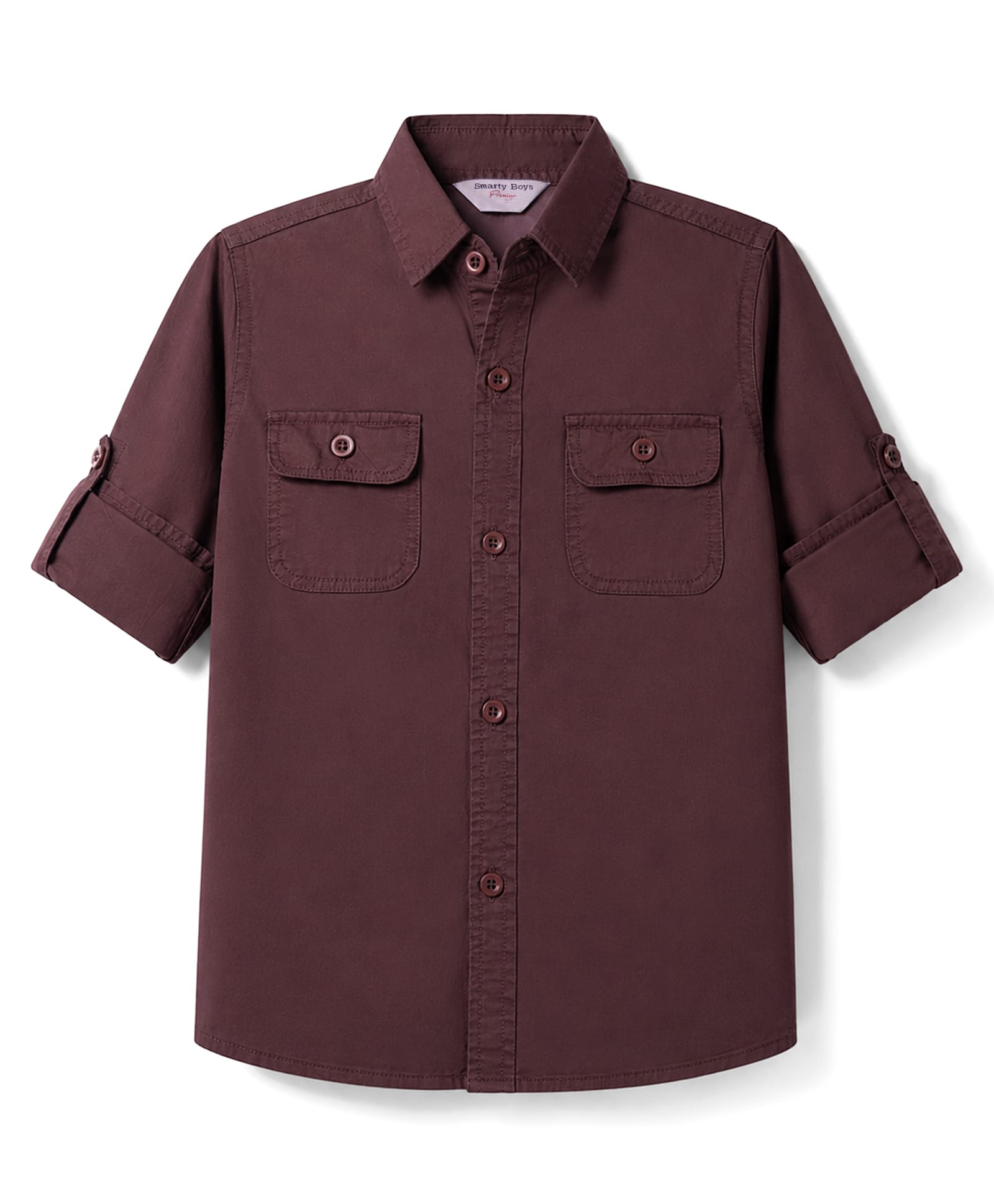 Smarty Boys Cotton Woven Solid Shirts with Roll Up Sleeves Wine 3-4 Years-picture-17
