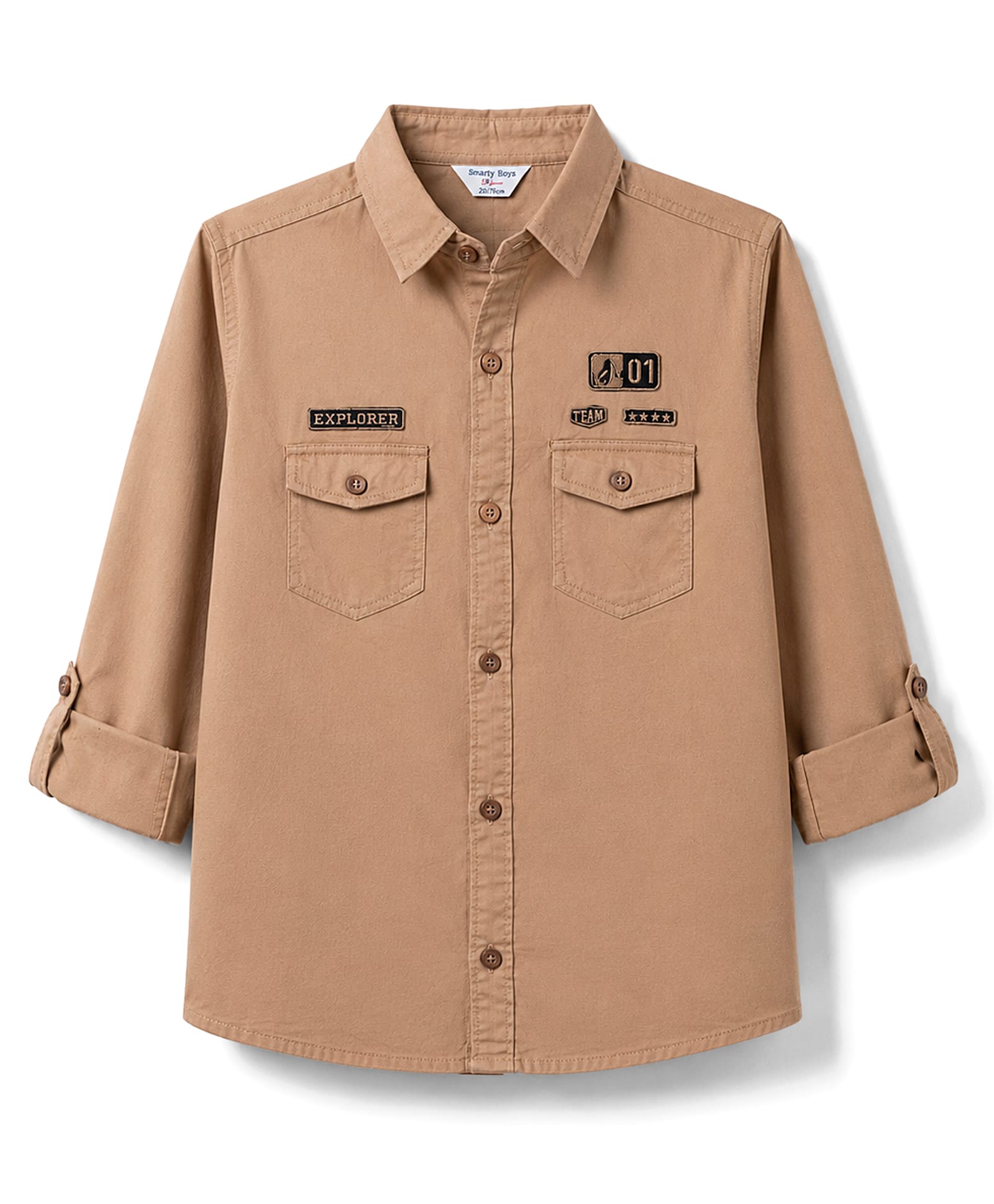 Smarty Boys Cotton Woven Solid Shirts with Roll Up Sleeves Light Brown-image-5