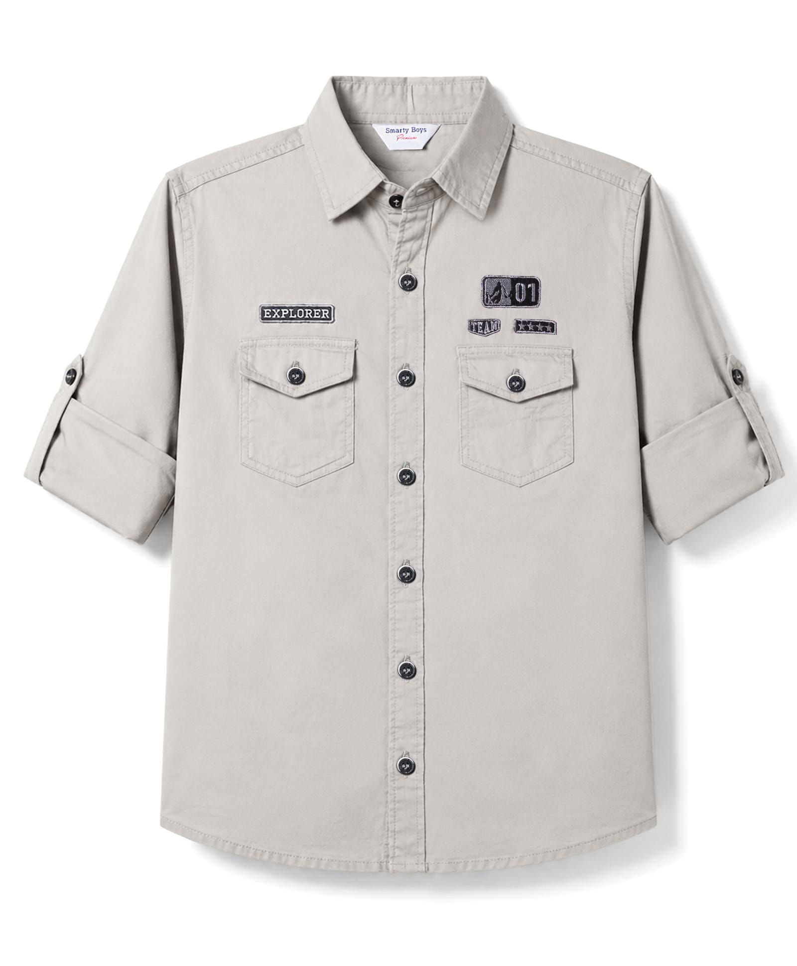 Smarty Boys Cotton Woven Solid Shirts with Roll Up Sleeves Grey 18-24 Months-picture-2