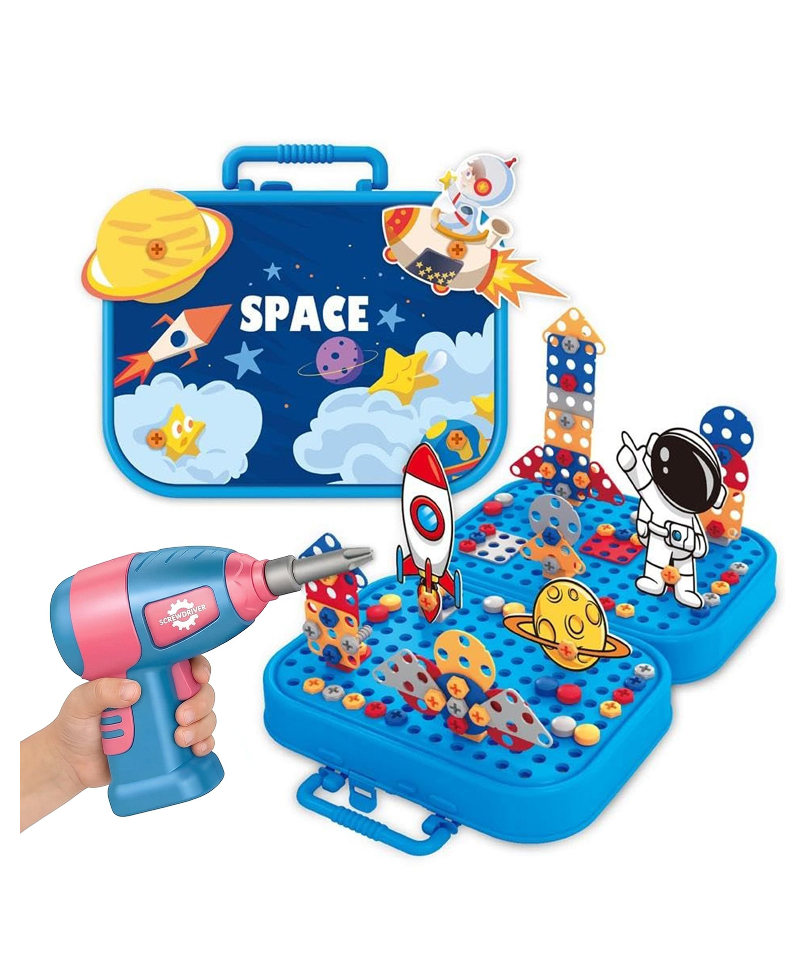 Kidology Mosaic Drill Toy Set for Kids | STEM Building Kit with Electric Screwdriver & 351 Pieces-image-8