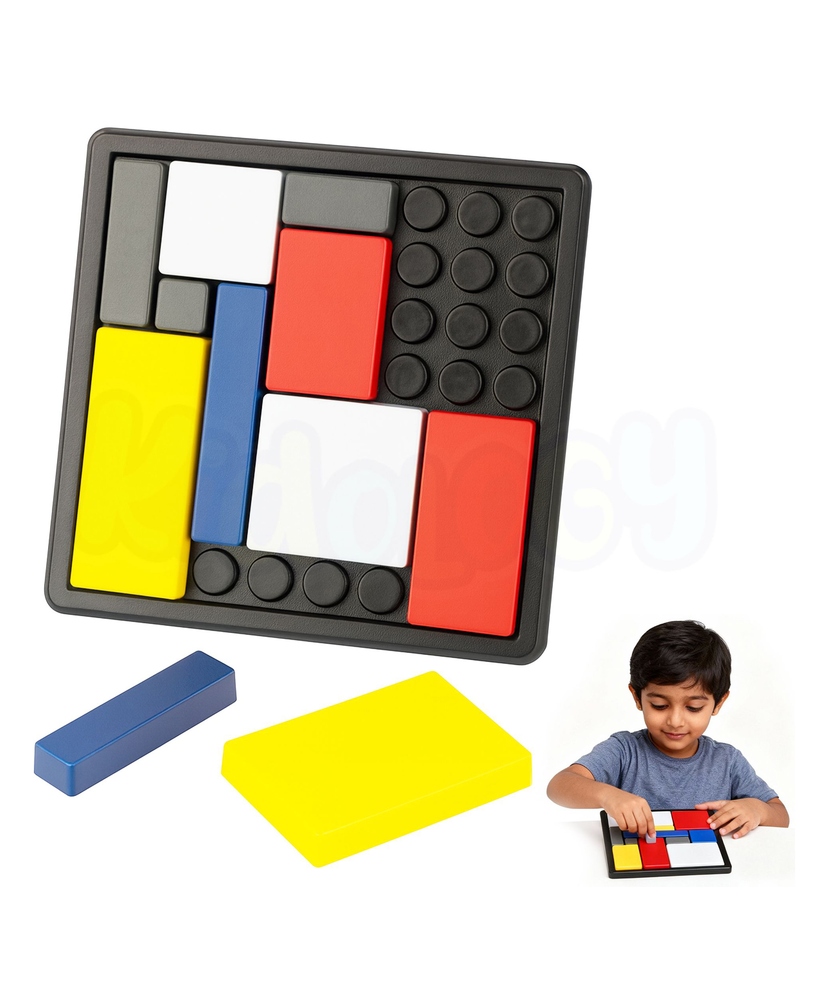 Kidology Colour Block Puzzle Game for Kids | Brain Teaser STEM Learning Toy with 88 Challenge Cards-image-48