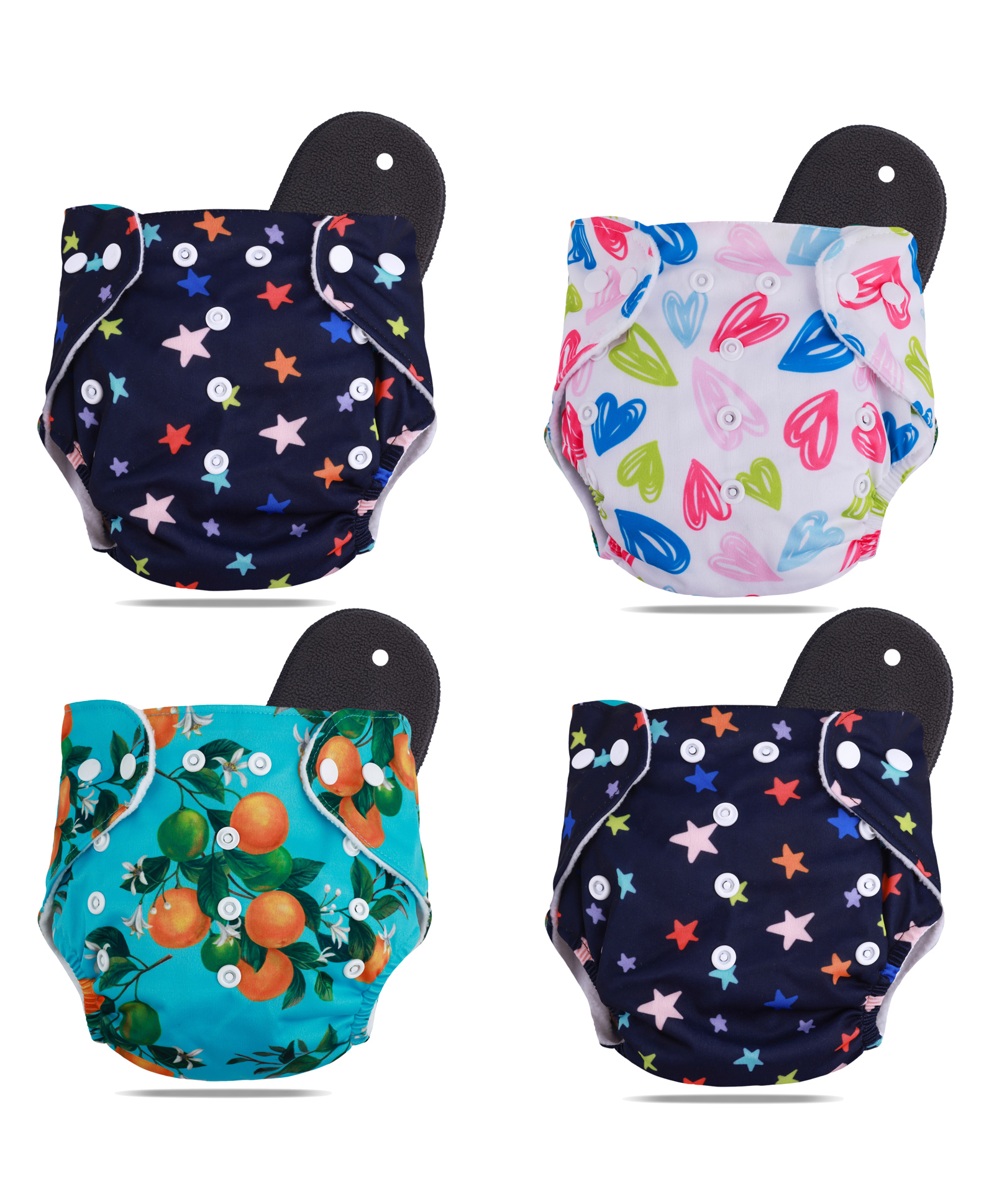 Devico Leakage Proof Reusable Cloth Diaper With 5 Layer High absorbent Pad Pack of 4- Black-picture-27