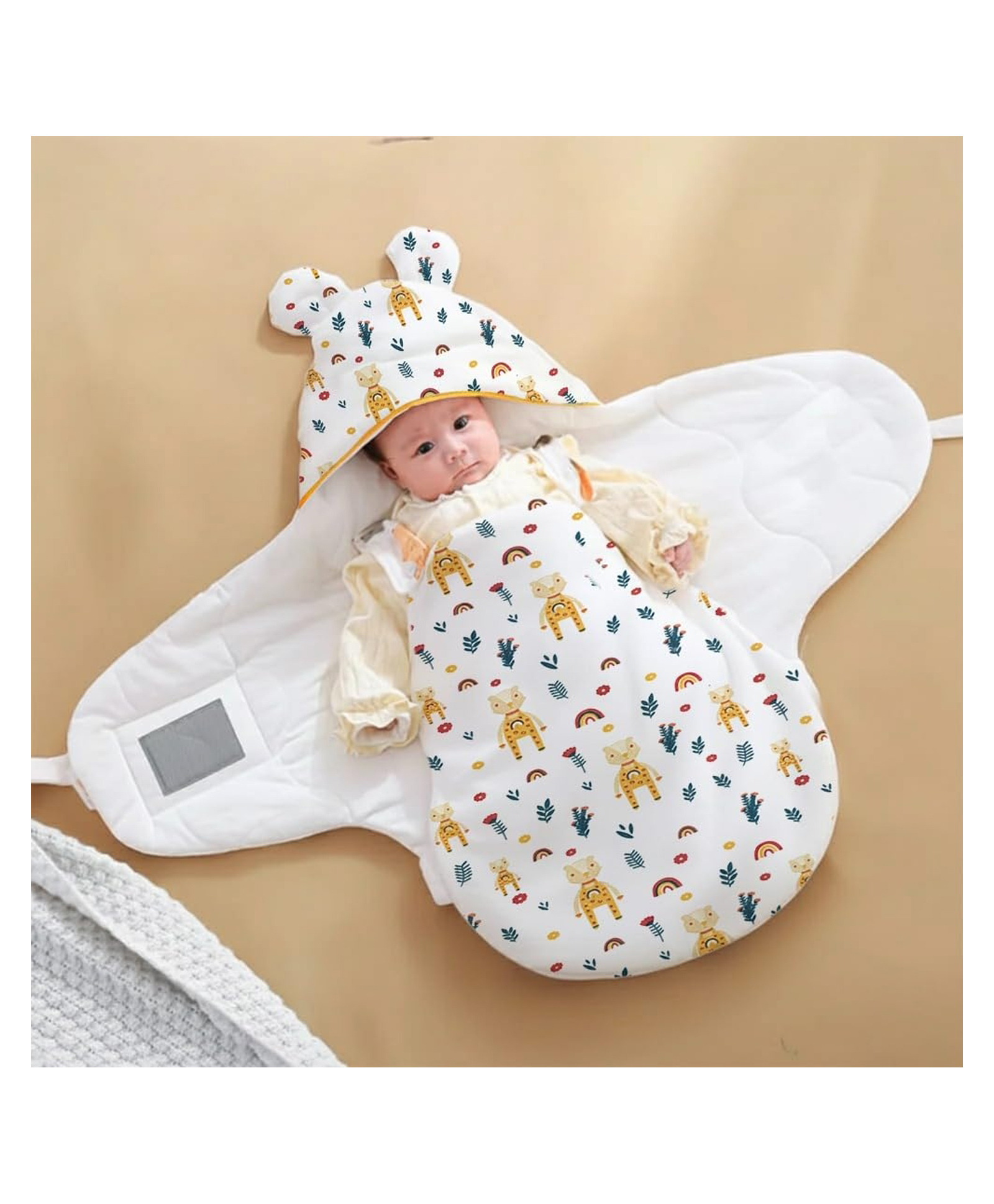 StarAndDaisy Swaddle for New Born Baby Soft 100% Pure Cotton Swaddle Muslin Cloth Large Multipurpose Baby Wrap for Newborns - Self-Soothing Giraffe Print - White-image-3