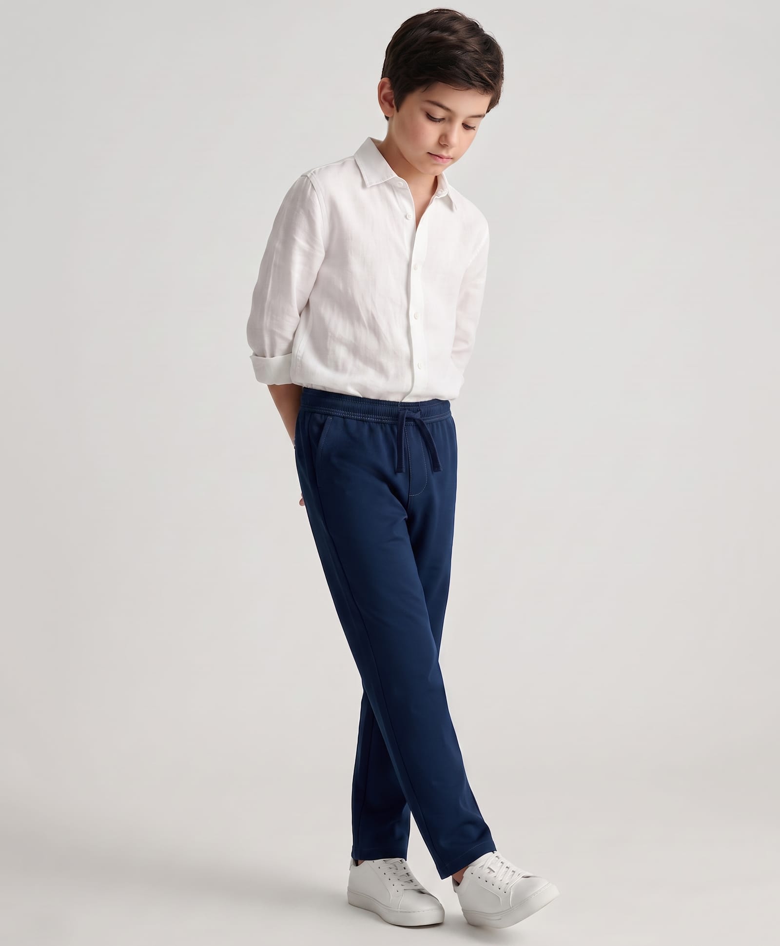 Pine Kids Cotton Elastane Woven Full Length Pants With Pocket - Navy Blue-image-42
