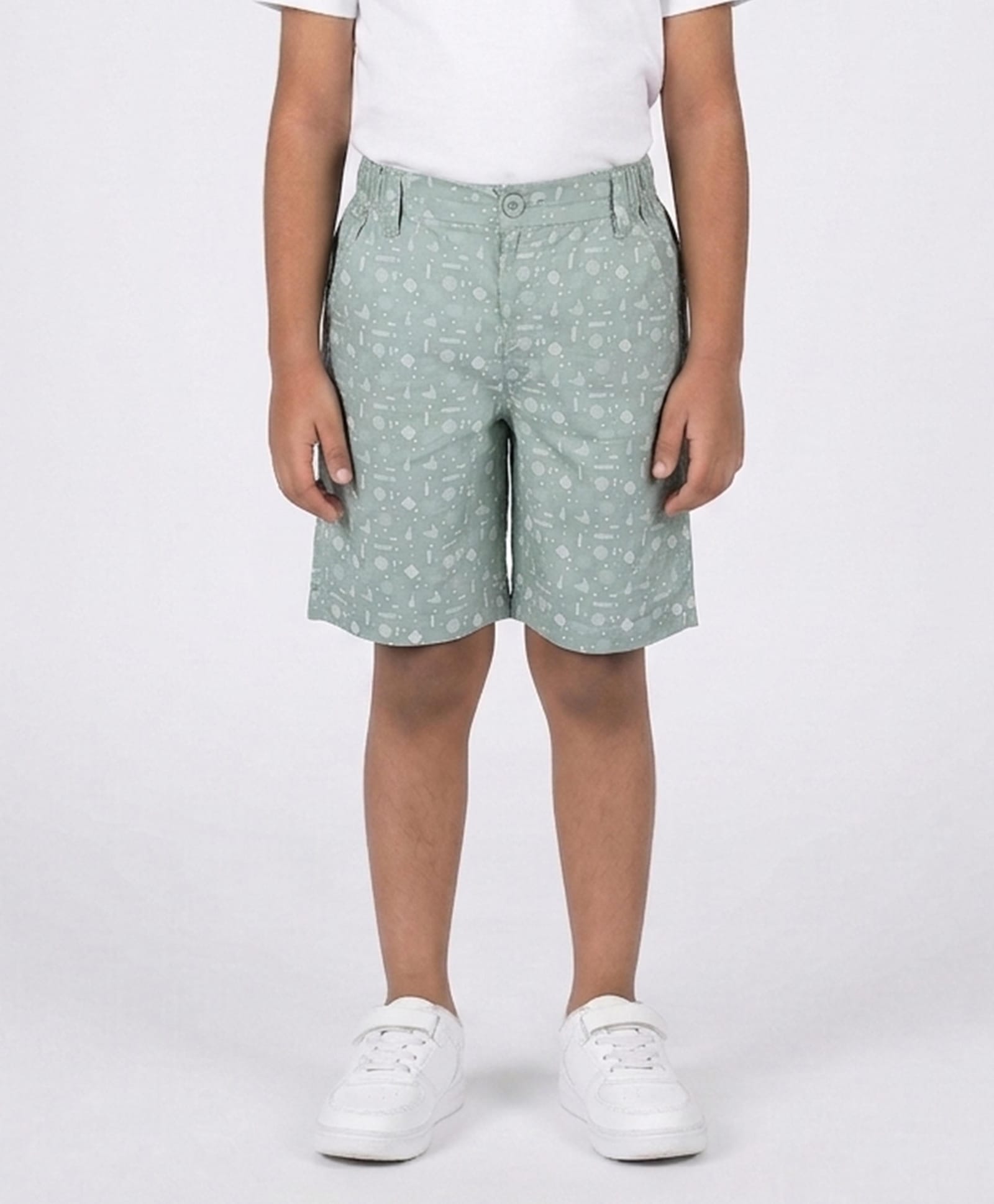 Kiddopanti Cotton Knit Abstract Printed Shorts - Light Green-image-37