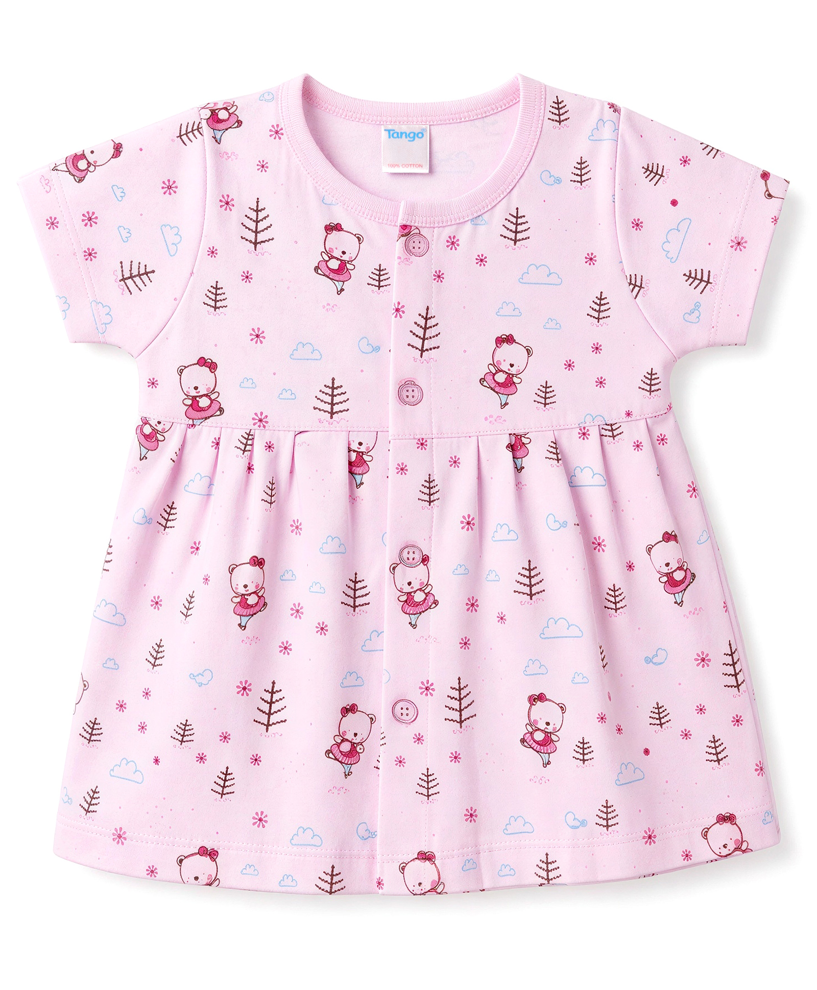 Tango Single Jersey Knit Half Sleeves Frock Teddy Print - Pink-image-31