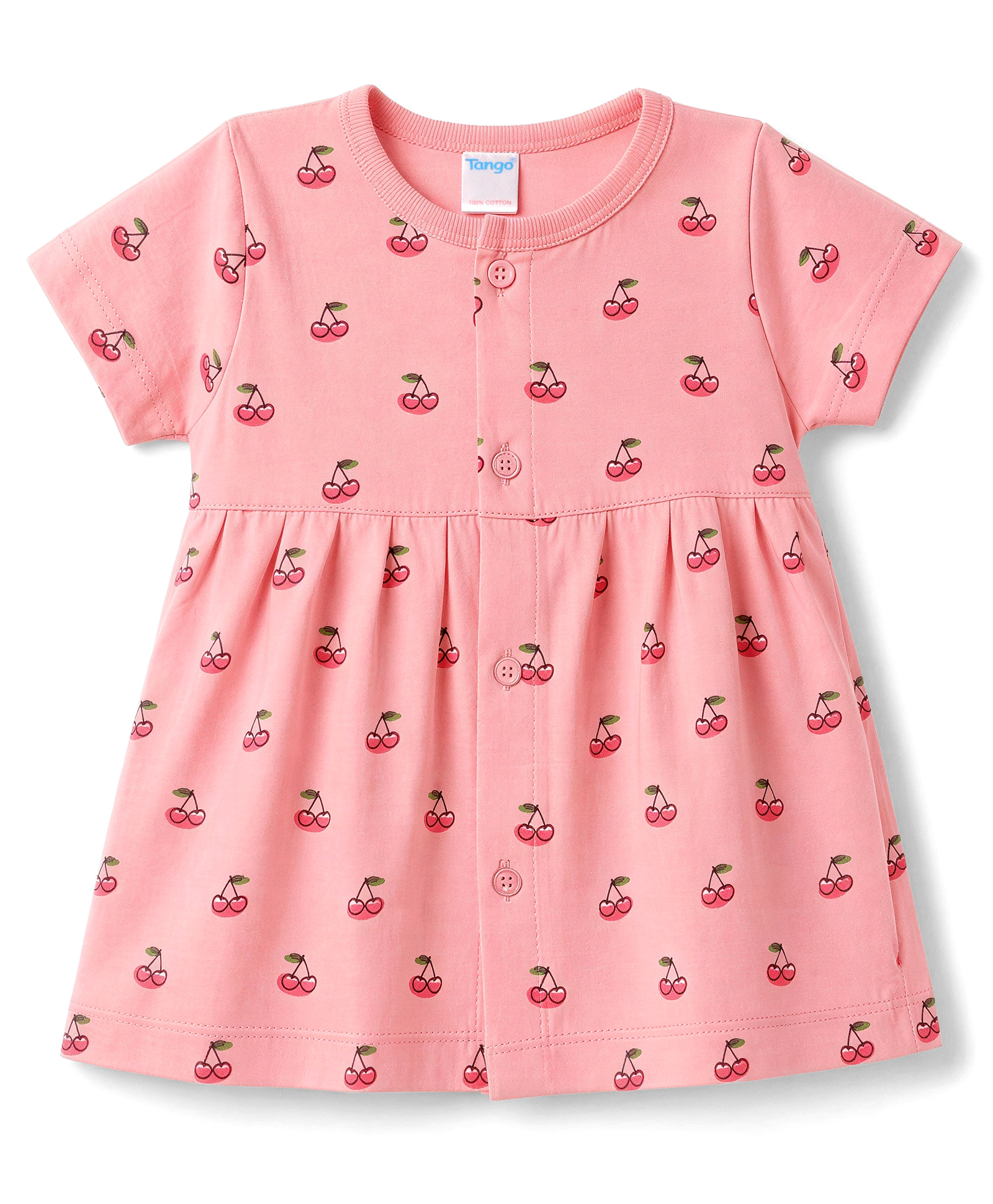 Tango Single Jersey Knit Half Sleeves Frock Cherry Print - Pink-picture-22