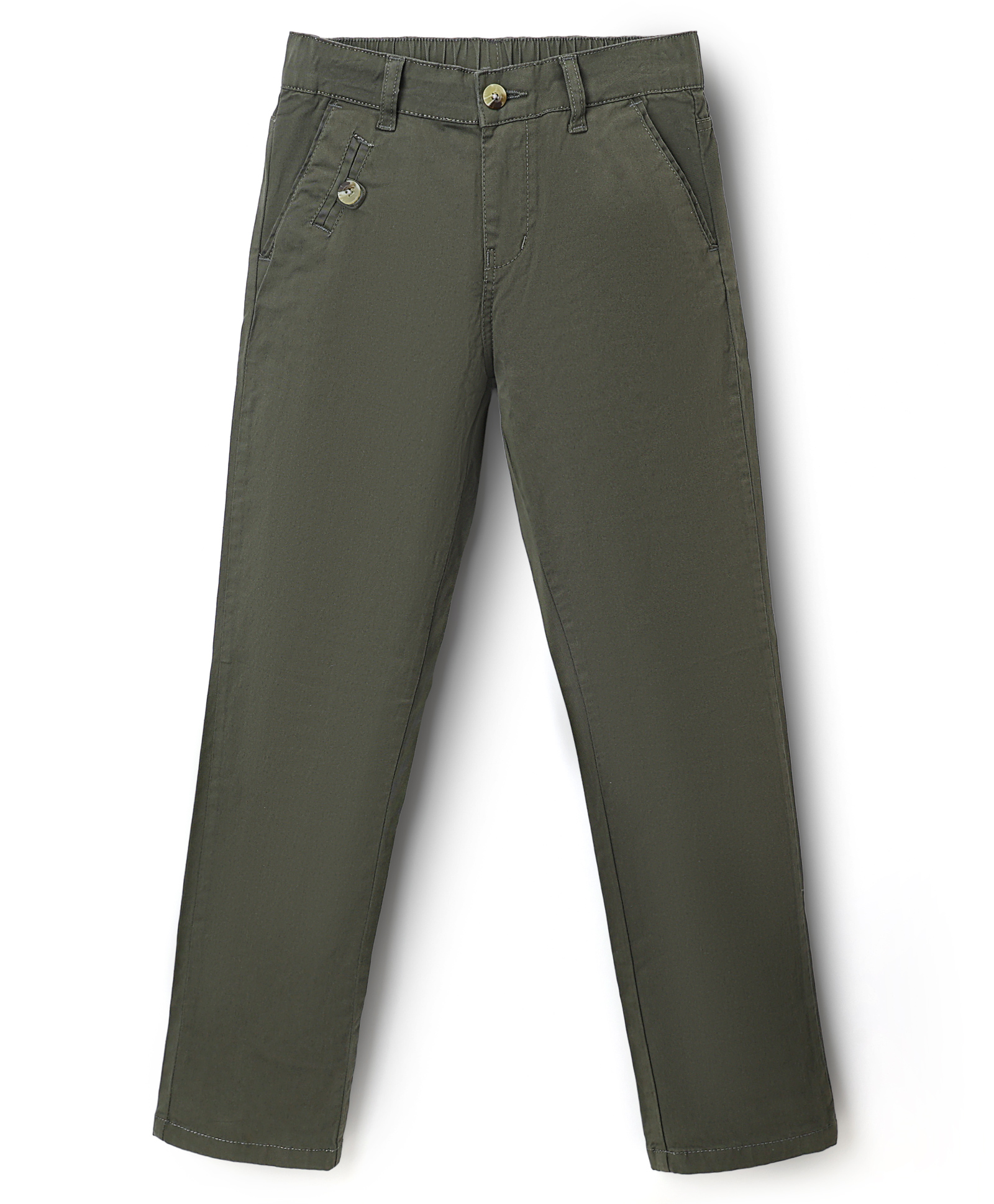 Pine Kids Cotton Elastane Woven Full Length Solid Color Trousers - Olive-picture-32