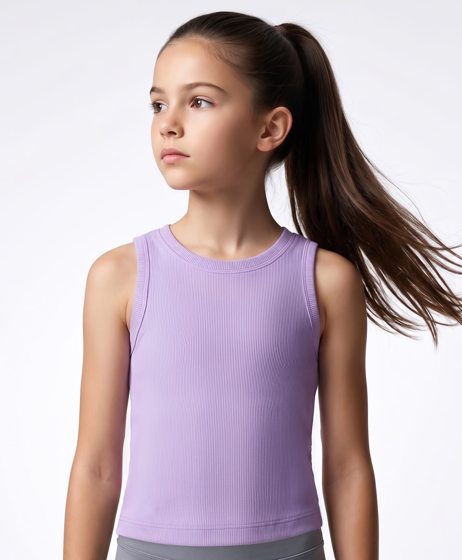 Pine Active Cotton Lycra Knit Sleeveless Ribbed Tank Top - Lilac-picture-6
