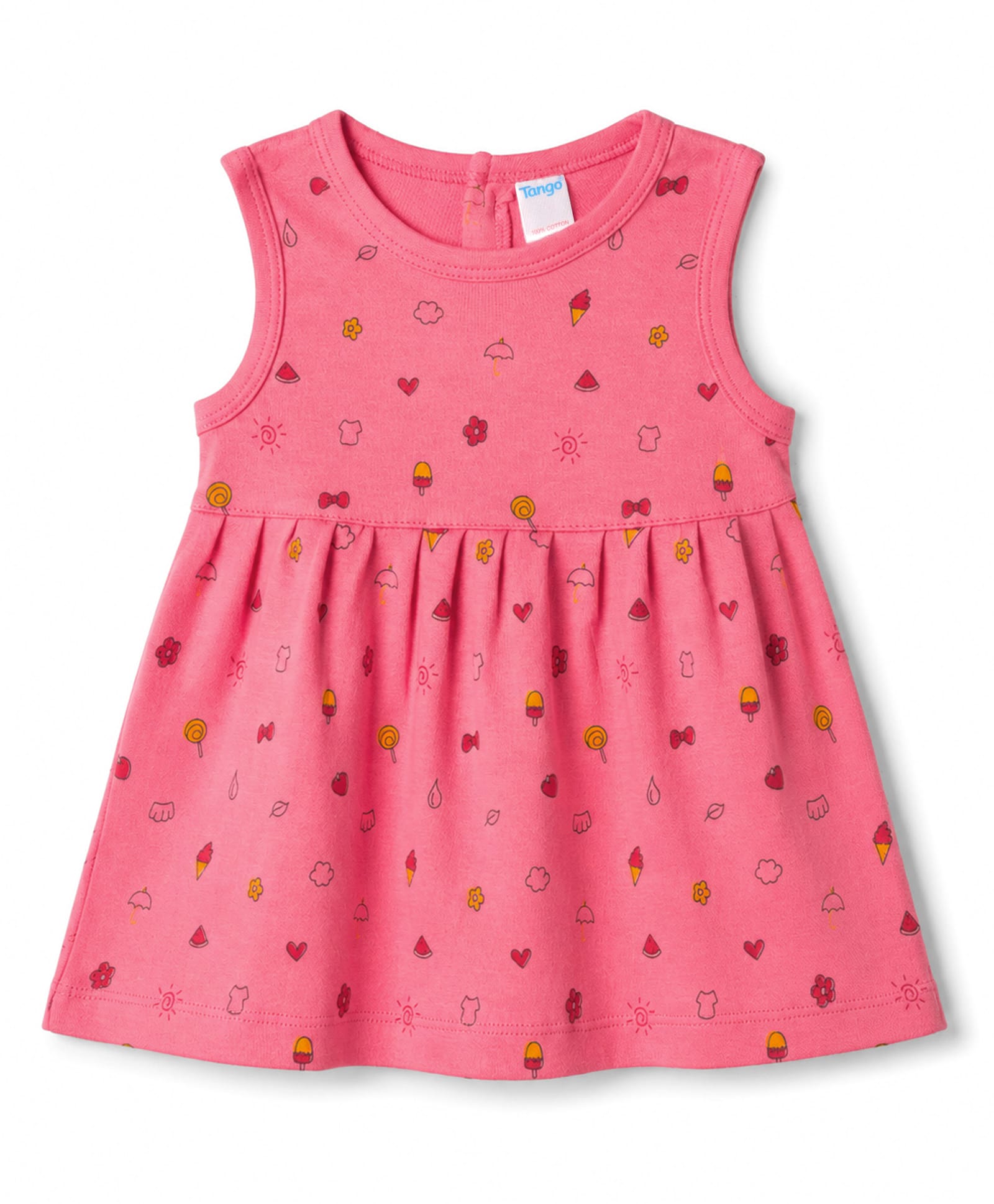 Tango Interlock Knit Sleeveless One Piece Dress With Summer Icons Print - Coral-picture-8