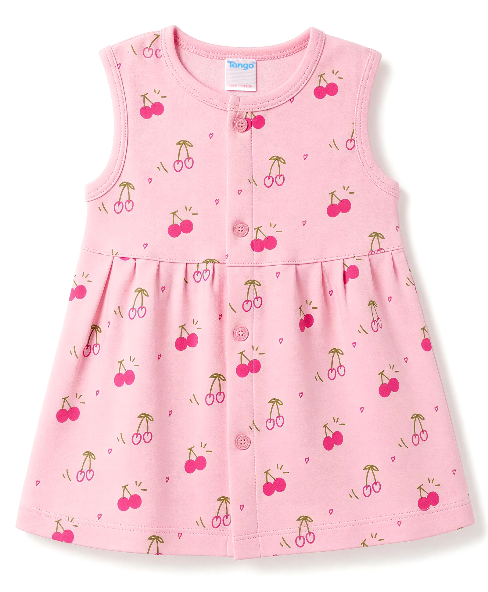 Tango Interlock Knit Sleeveless Frock Cherry Print - Pink-image-15
