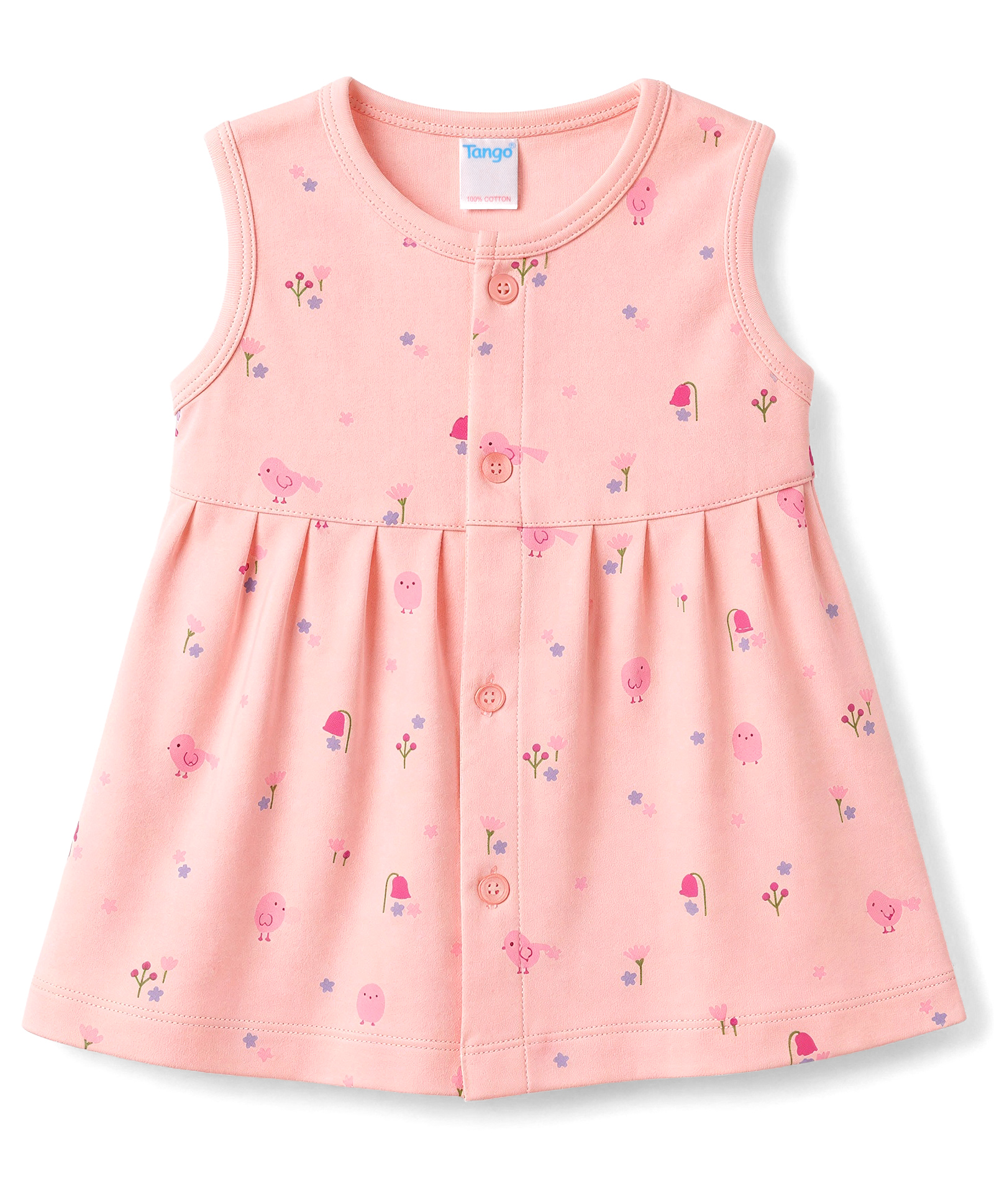 Tango Interlock Knit Sleeveless Frock Canary & Floral Print - Peach-image-20