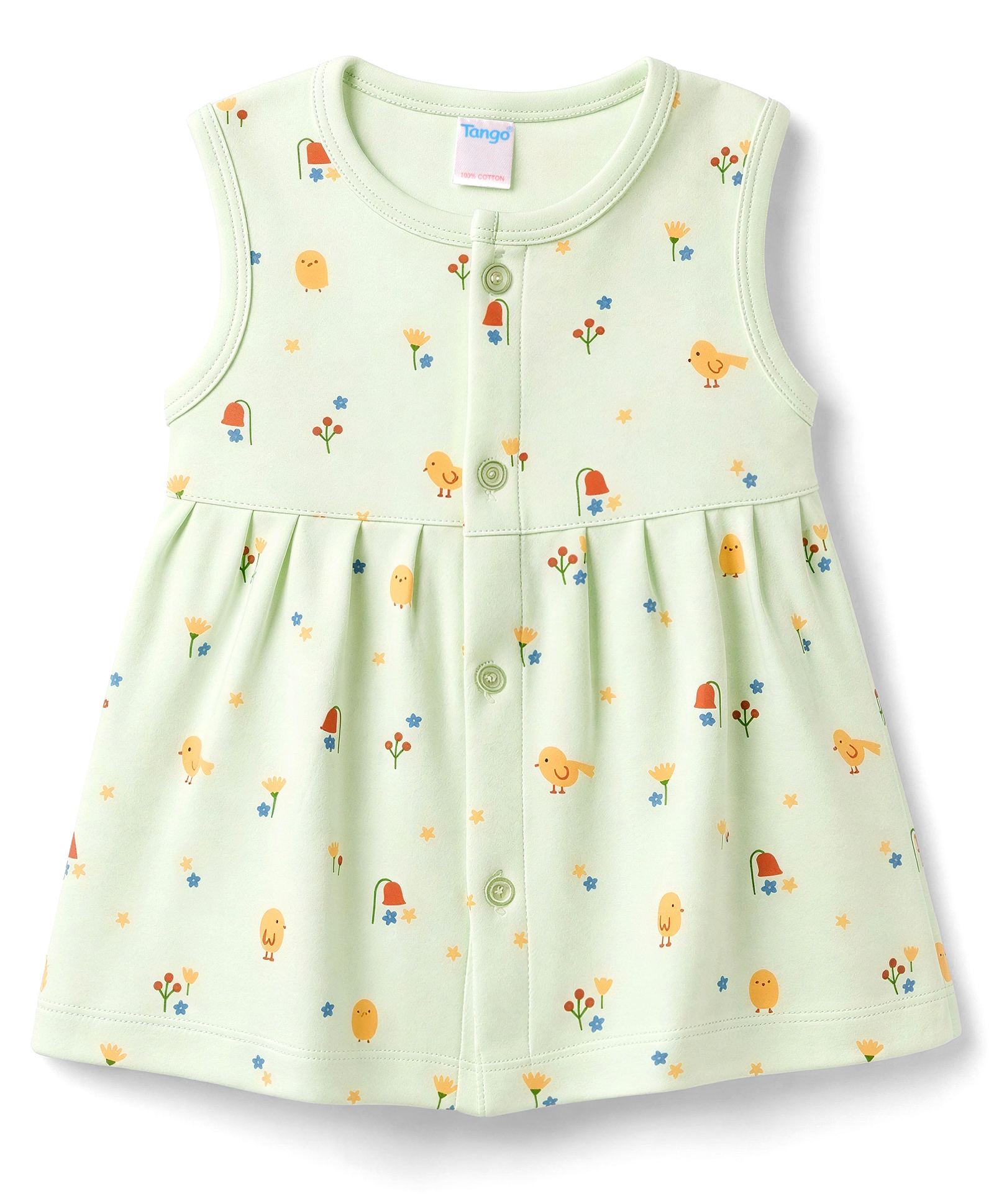 Tango Interlock Knit Sleeveless Frock Canary & Floral Print - Green-image-21