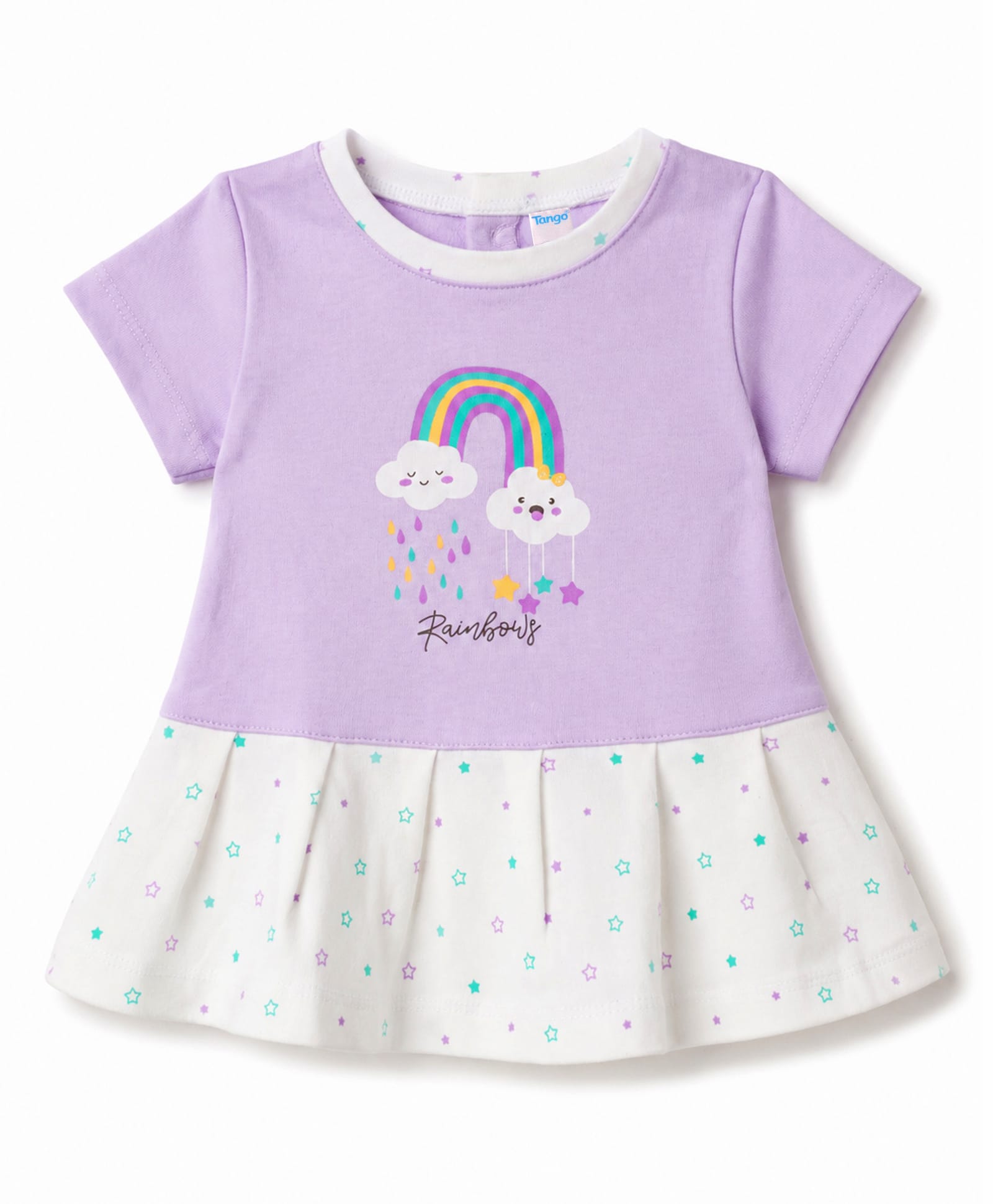 Tango Single Jersey Knit Half Sleeves Frock Rainbow Print - Purple-image-34