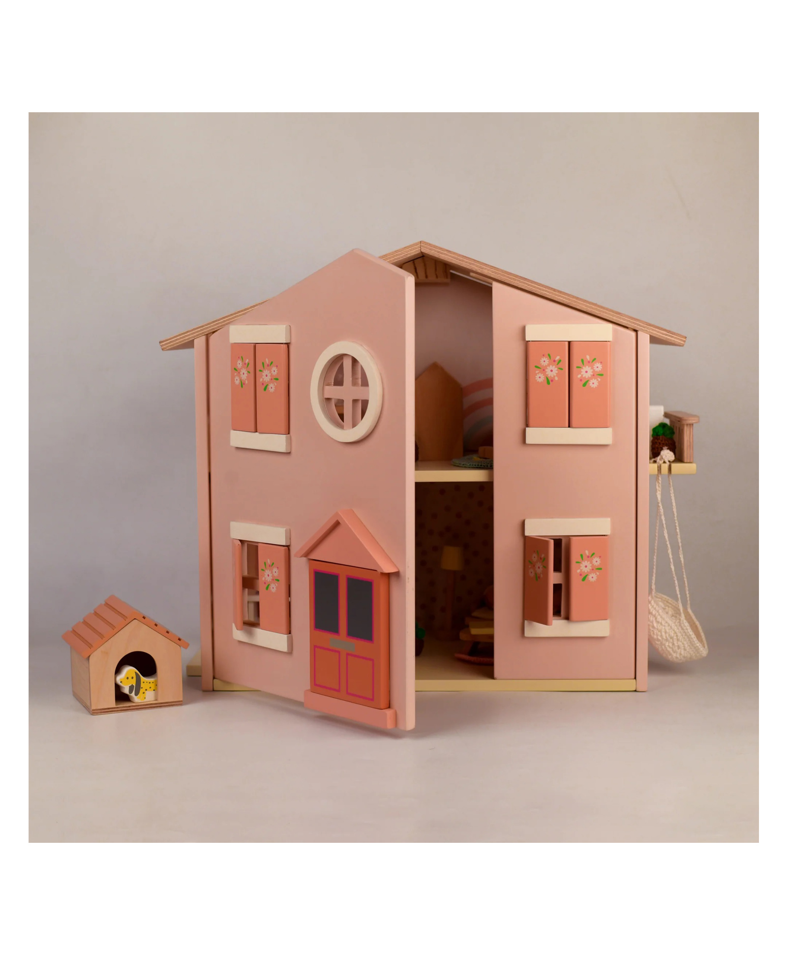 Playbox Wooden Pop's Doll House with Furniture Play Toy Set Pretend Play Kids Baby & Toddler Toys - Light Brown-image-22