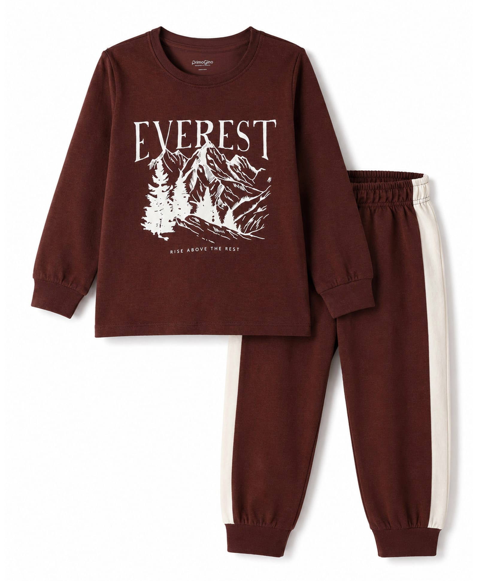 Primo Gino Cotton Knit Full Sleeves T -Shirt & Pyjama Night Suit With Mountain Print- Brown-picture-36