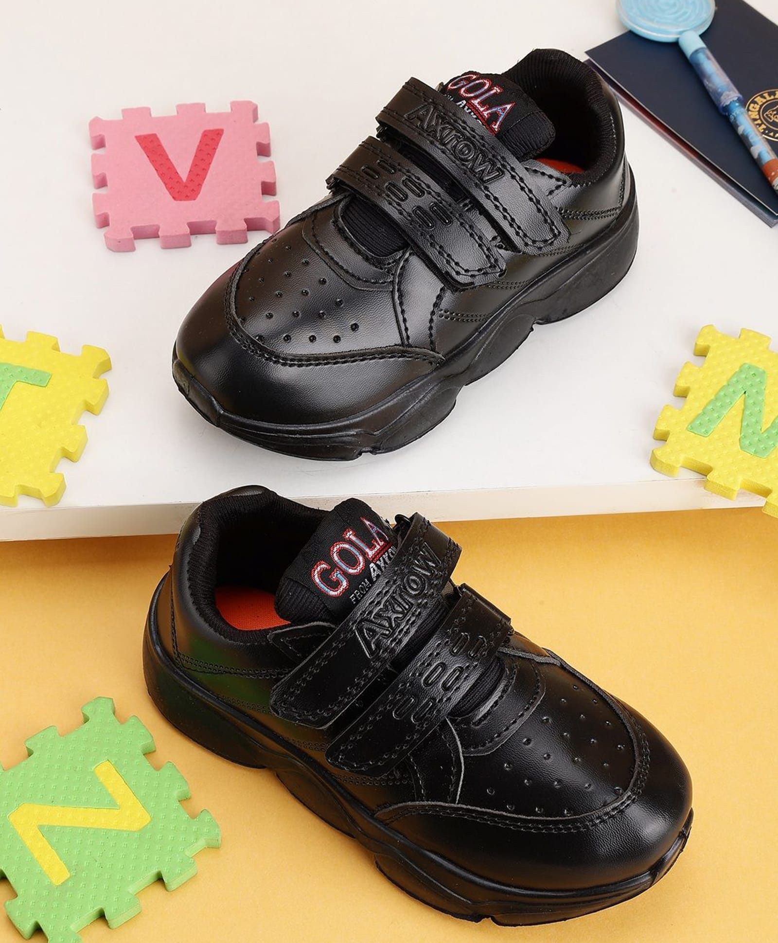 PASSION PETALS Solid Velcro Closure School Shoes - Black