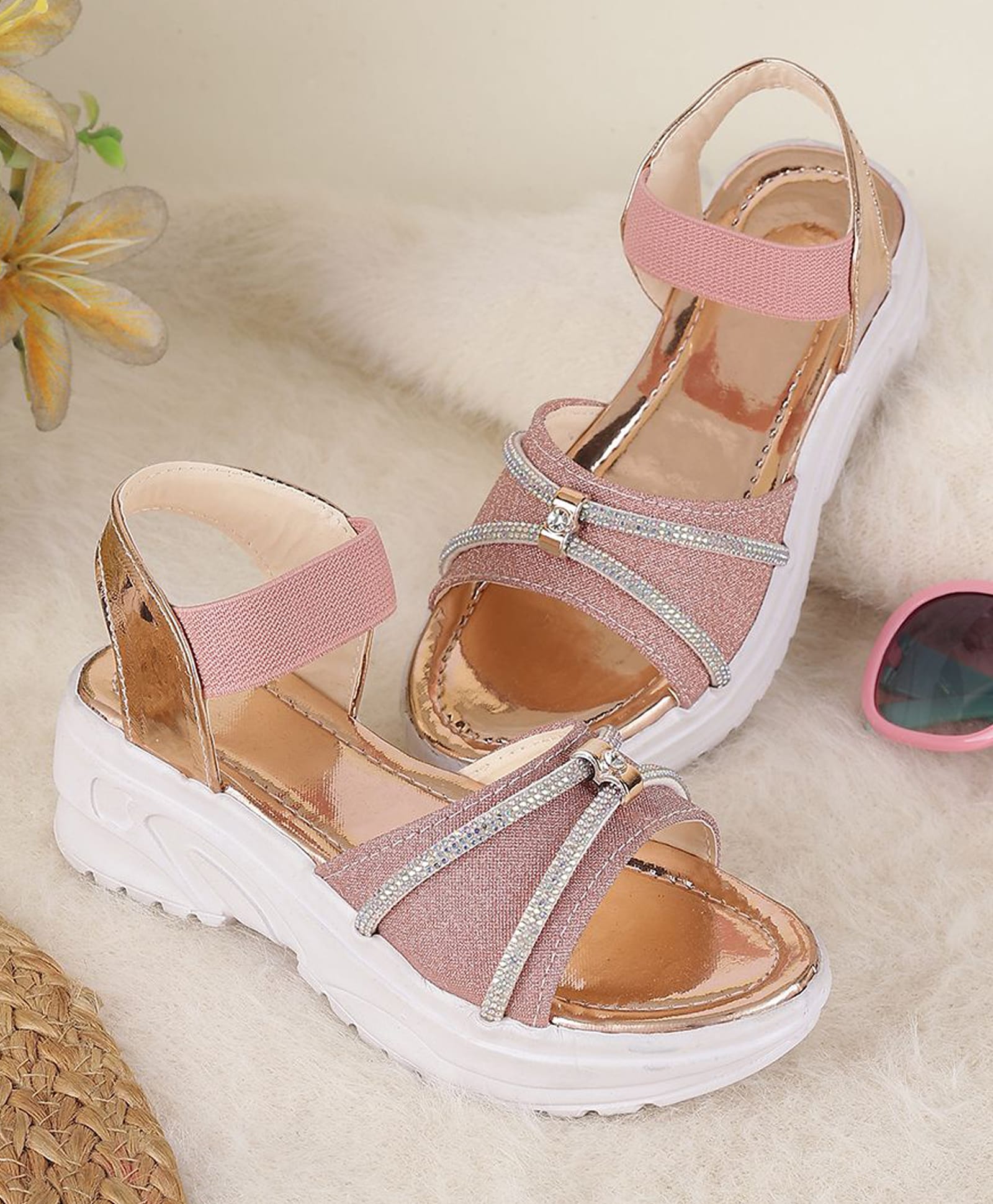 PASSION PETALS Stone Embellished Back Strap Closure Sandals - Peach-image-16