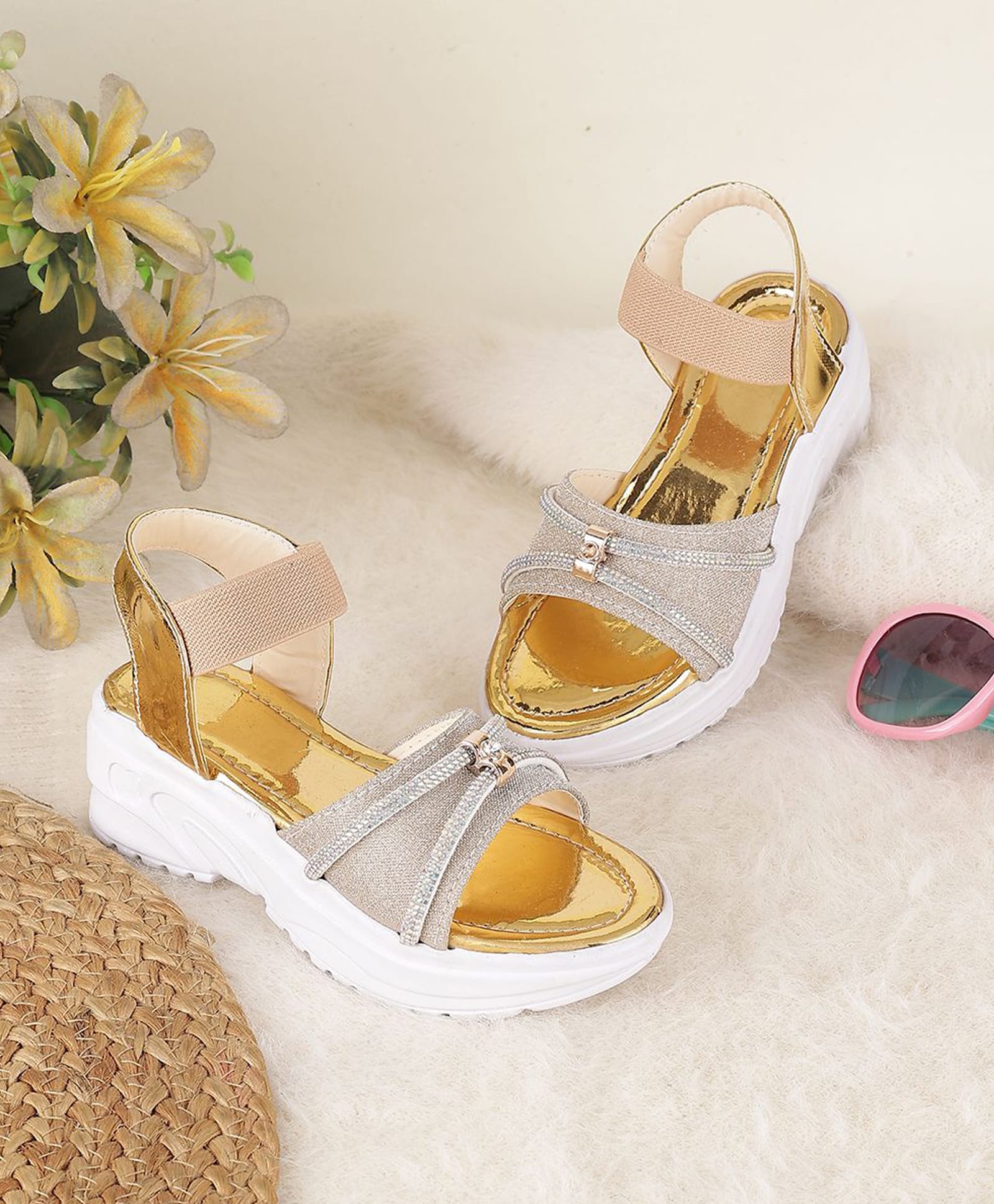 PASSION PETALS Stone Embellished Back Strap Closure Sandals - Gold-image-47