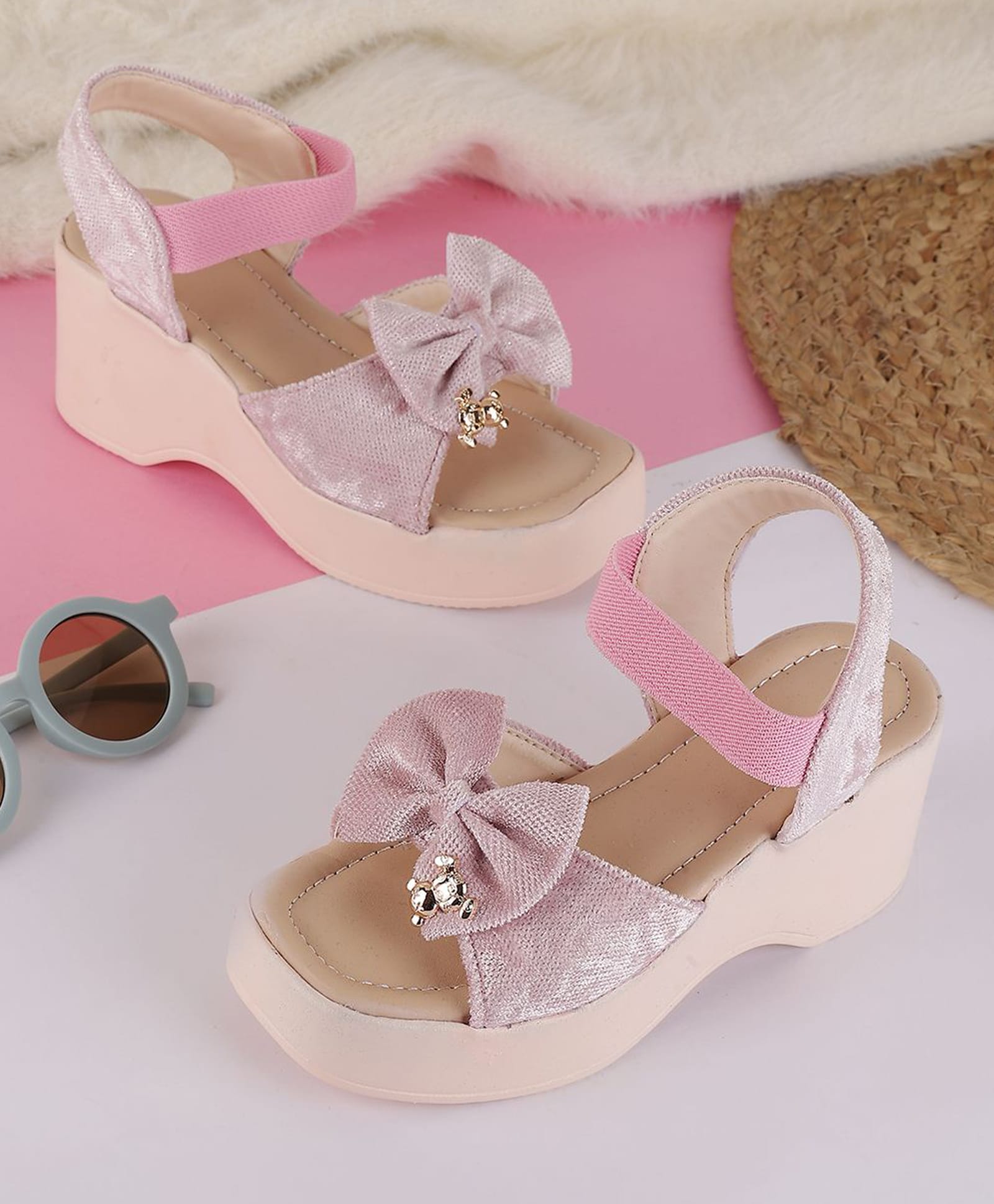 PASSION PETALS Teddy Embellished Bow Applique Detailed Back Strap Closure Sandals - Pink-picture-21