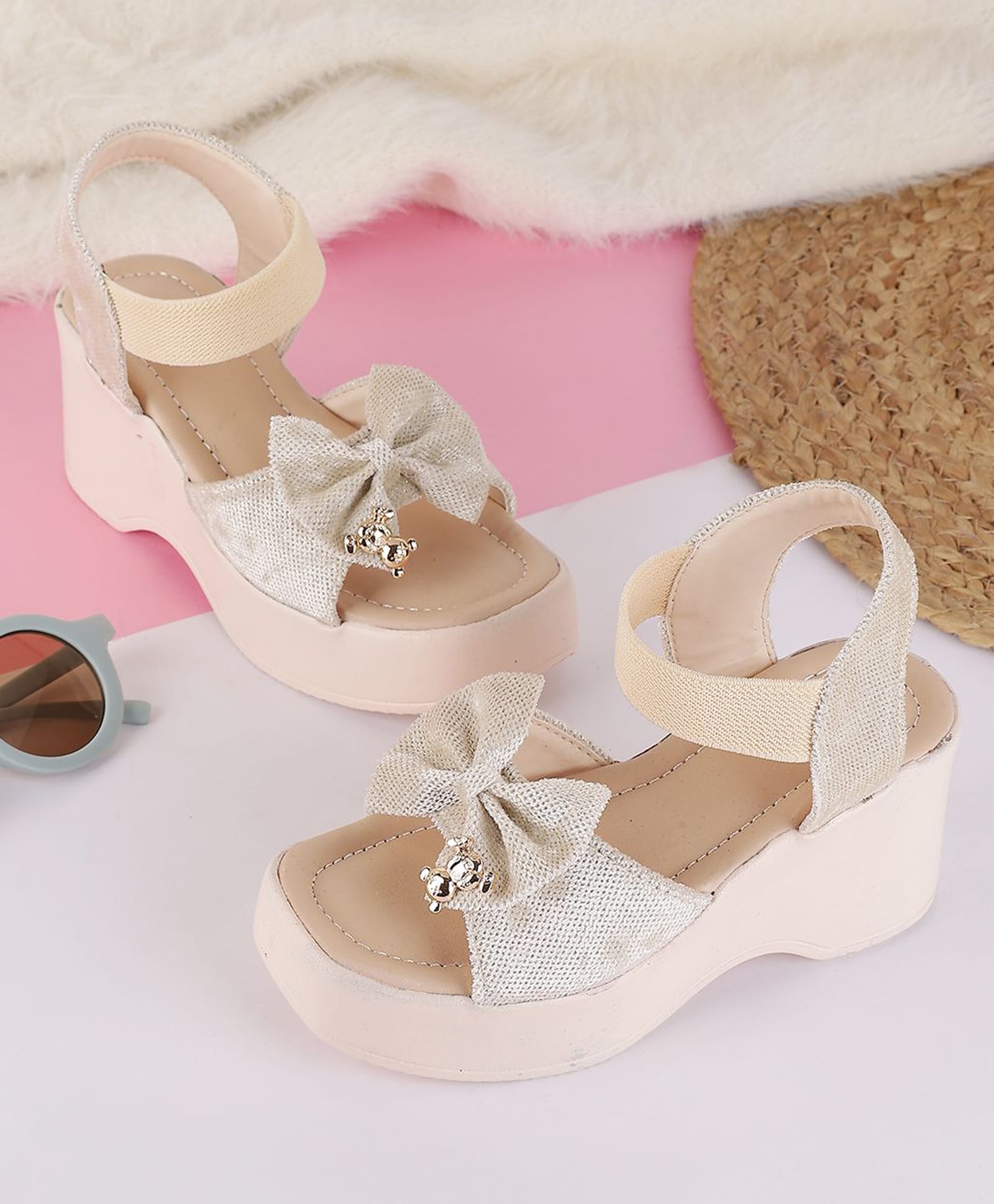 PASSION PETALS Teddy Embellished Bow Applique Detailed Back Strap Closure Sandals - Cream-picture-26