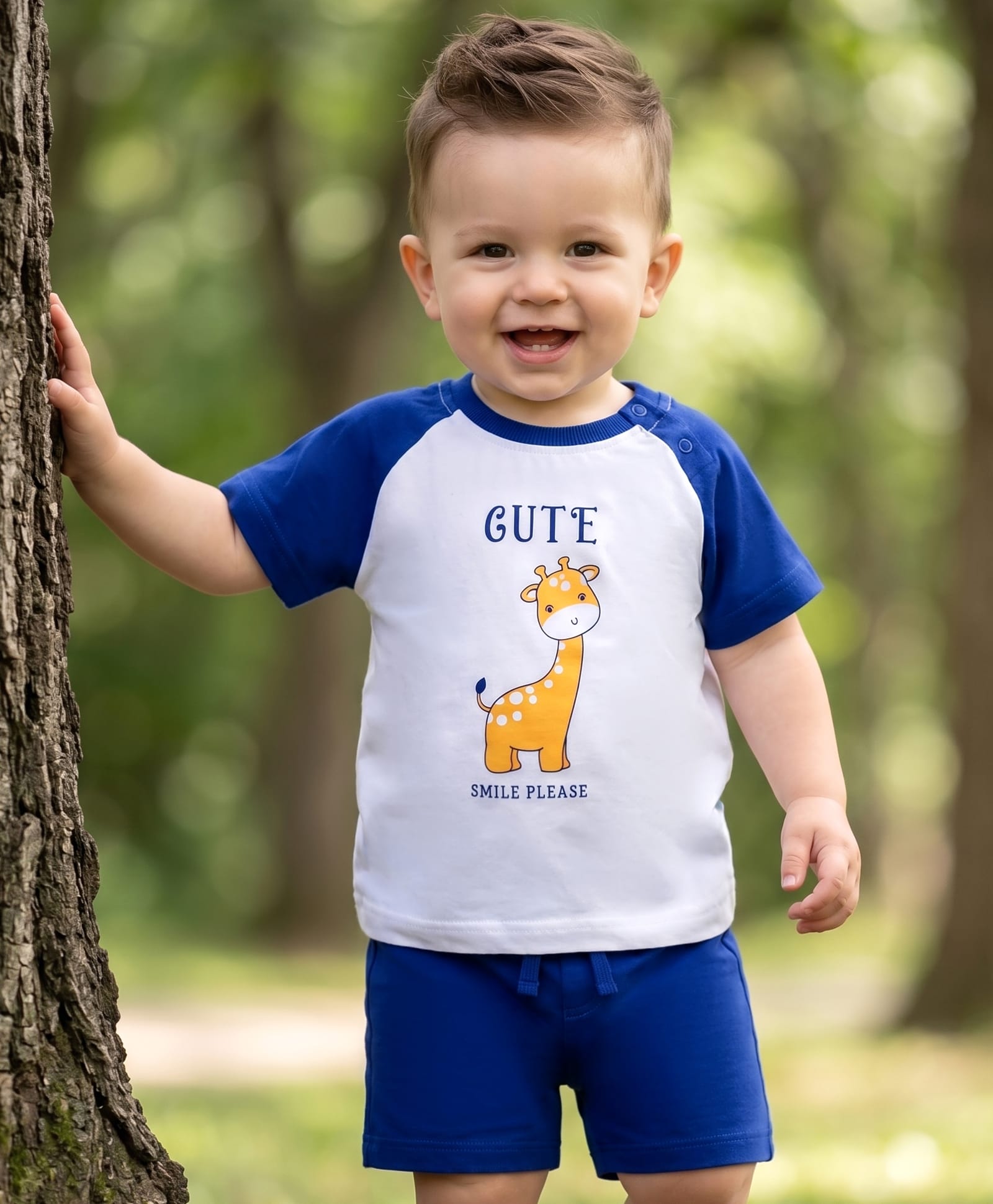 Doodle Poodle 100% Cotton Knit Raglan Half Sleeves Giraffe Printed T-Shirt & Shorts Set - Navy Blue-picture-38