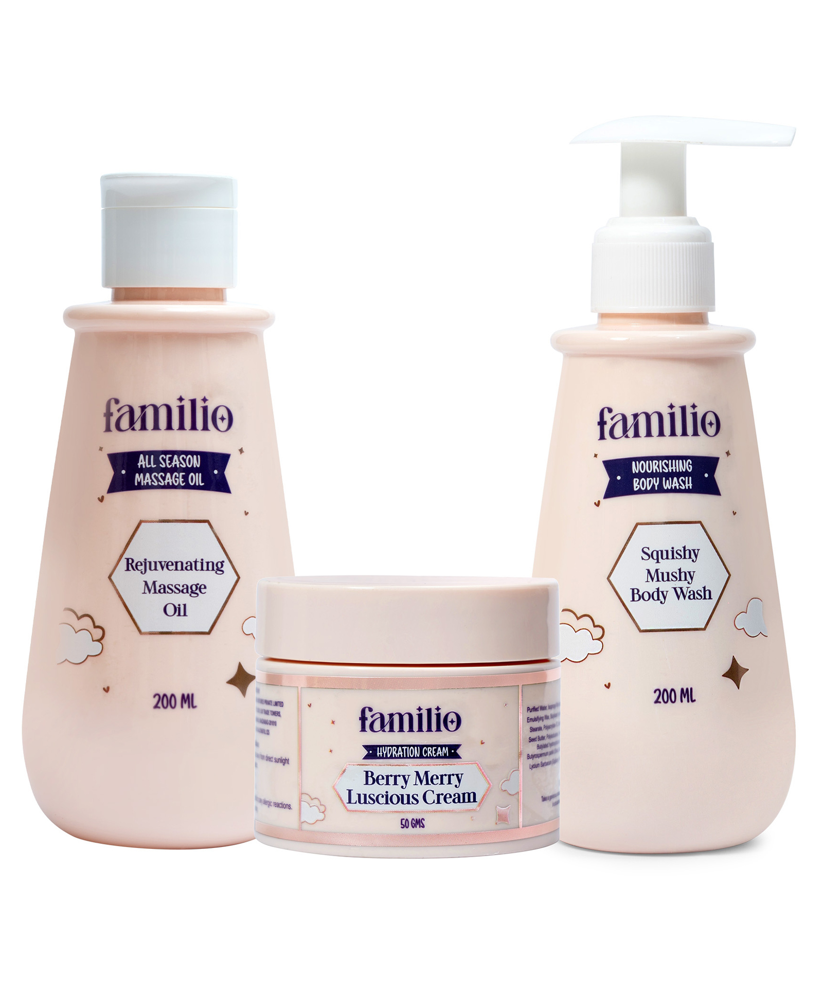 Familio Kids Growth & Skin Care Combo Set for Kids, Rejuvenating Massage Oil 200 ml, Berry Merry Luscious Cream 50 g, Squishy Mushy Body Wash 200 ml, Natural Ingredients-picture-14