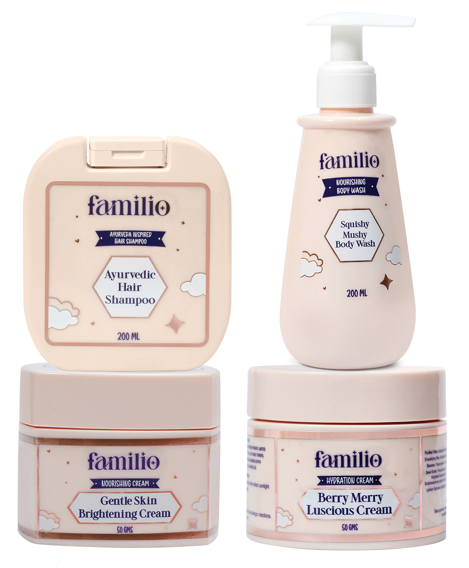 Familio Hydration Combo Set with Ayurvedic Hair Shampoo for Kids, Nourishing Body Wash, Gentle Skin Brightening Cream, Berry Merry Luscious Cream, 200 ml, Paraben-Free-picture-21