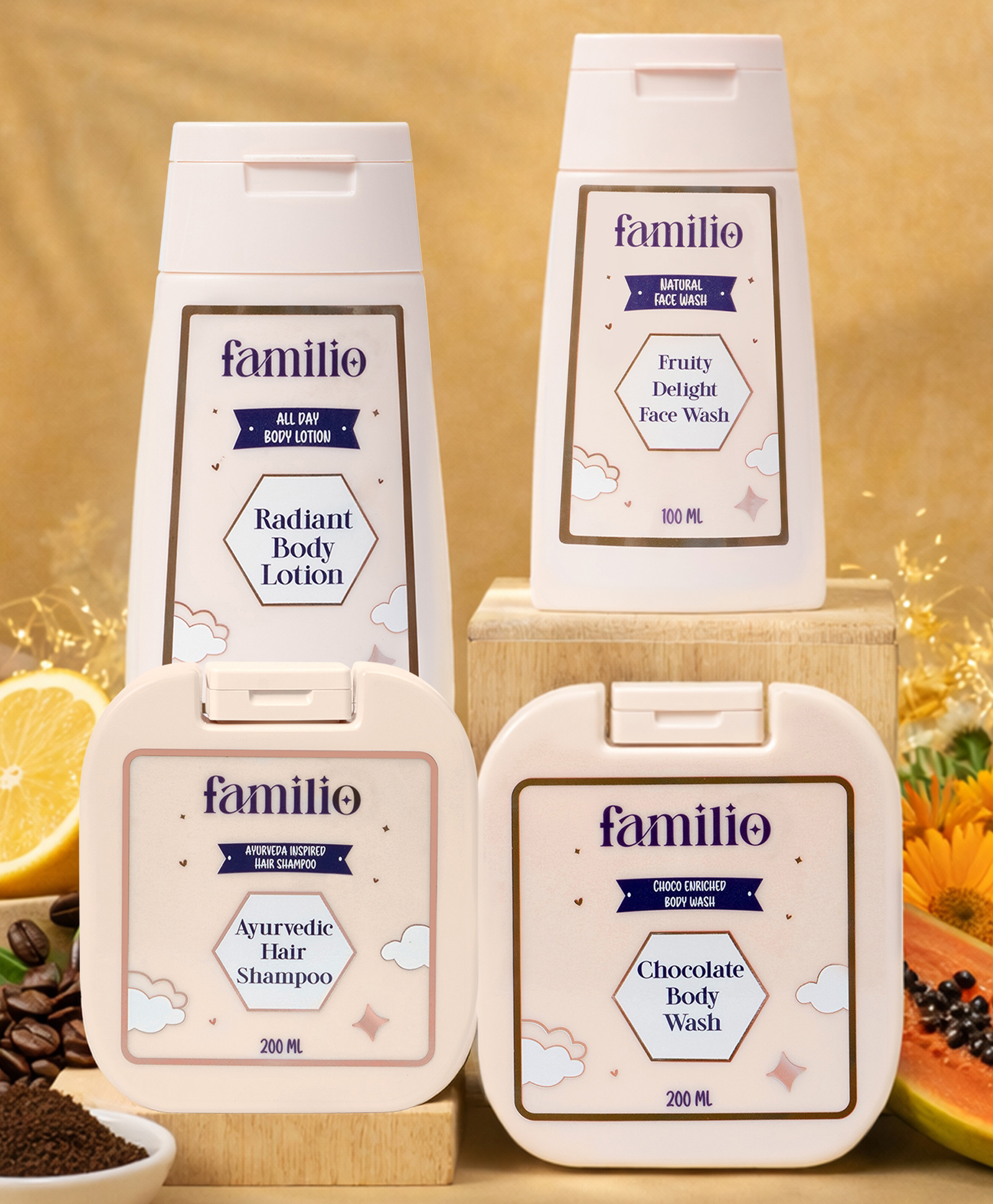 Familio Teenage Skincare Combo Set for Kids, Chocolate Body Wash 200 ml, Ayurvedic Hair Shampoo 200 ml, Radiant Body Lotion 100 ml, Fruity Delight Face Wash 100 ml, 4 Piece Set-picture-13