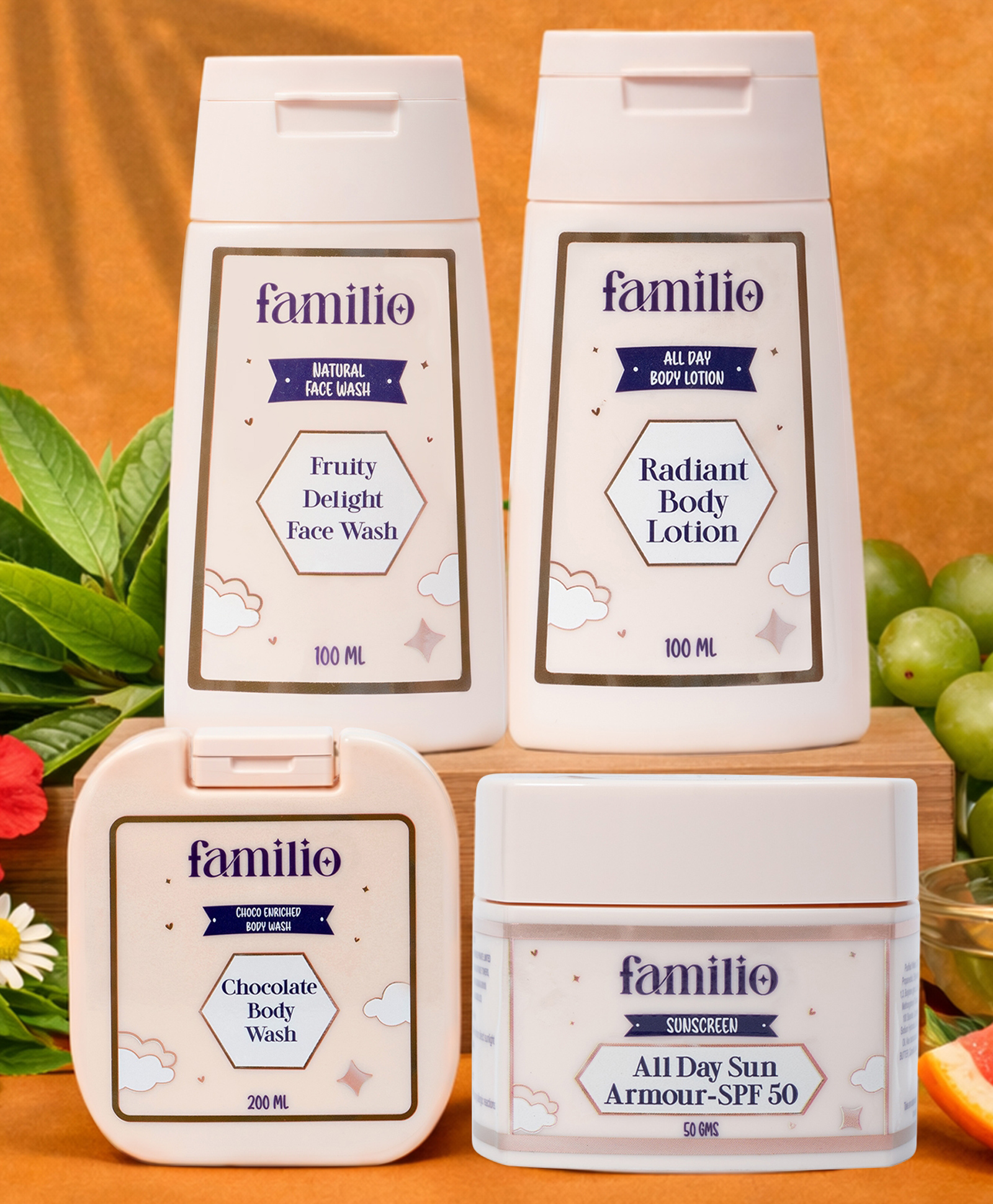 Familio Teen Girl Face & Body Care Set for Kids, Chocolate Body Wash 200 ml, Radiant Body Lotion 100 ml, Fruity Delight Face Wash 100 ml, All Day Sun Armor SPF-50 50 g-picture-12