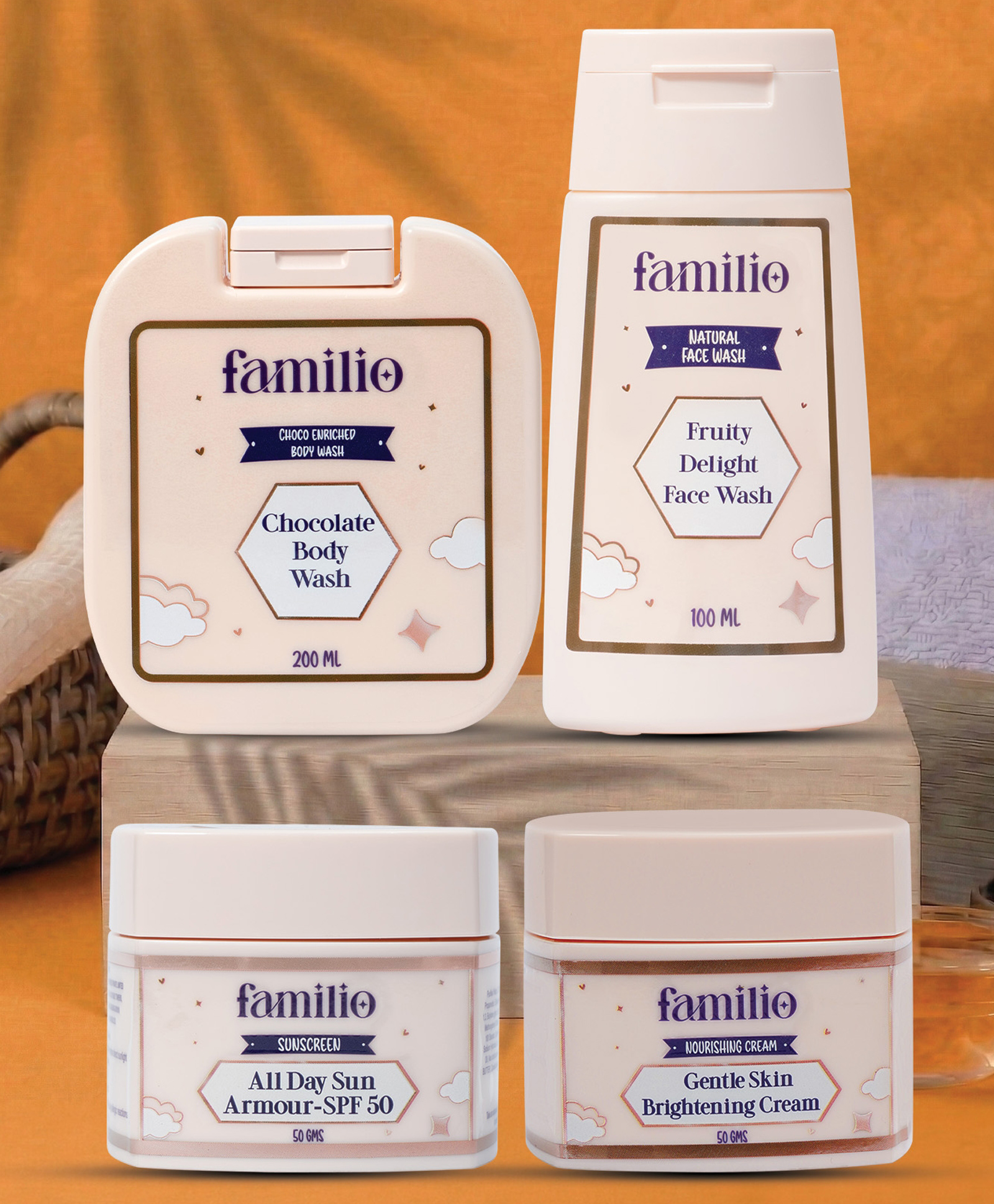 Familio Anti-Pollution Care Combo for Kids, Face Wash 100ml, Brightening Cream 50g, Sunscreen SPF 50 50g, Body Wash 200ml, 4 Piece Set-picture-3