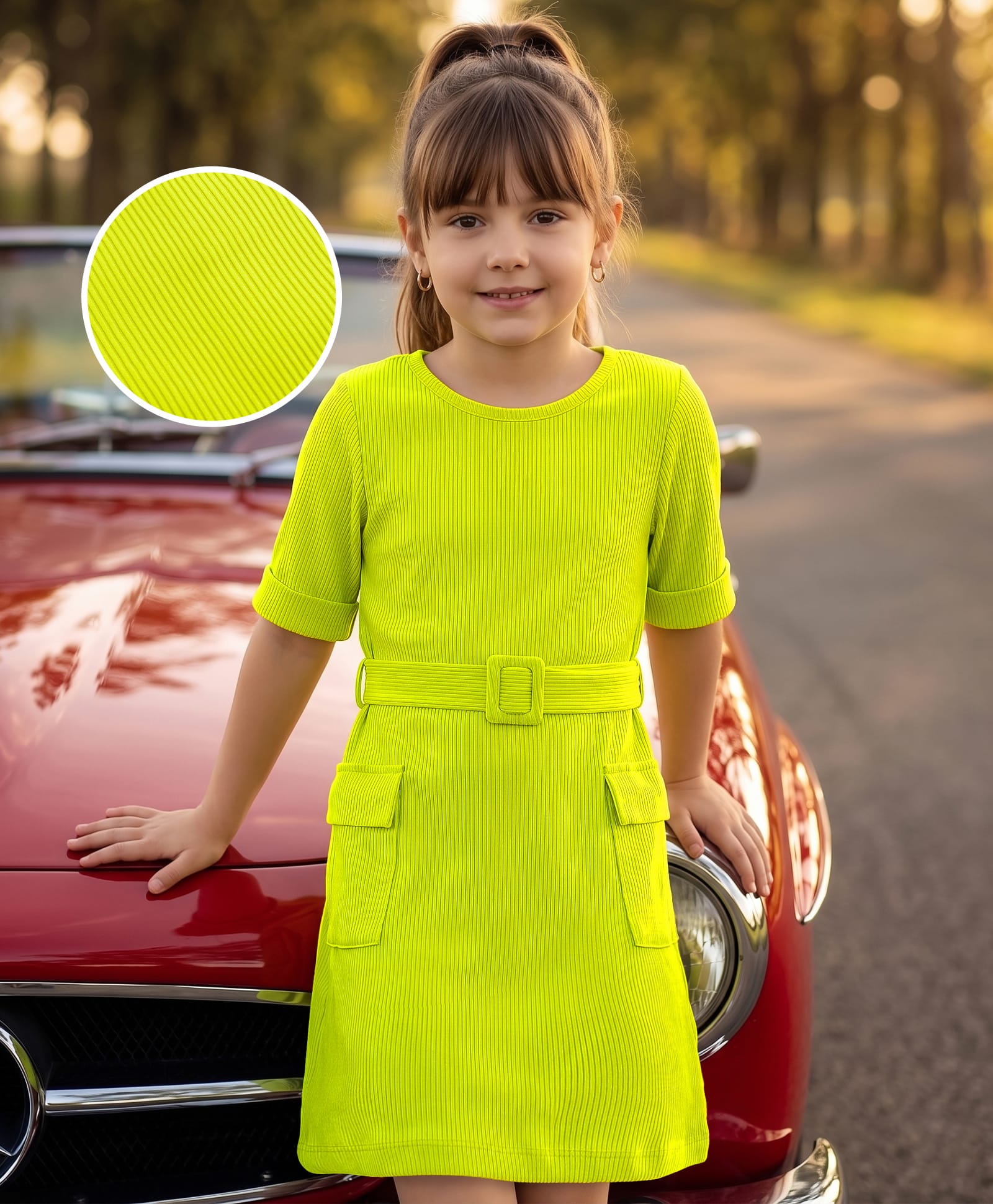 Hola Bonita Knit One Piece Dresses/Frocks Half Sleeves Solid with Belt Green 5-6 Years-image-16