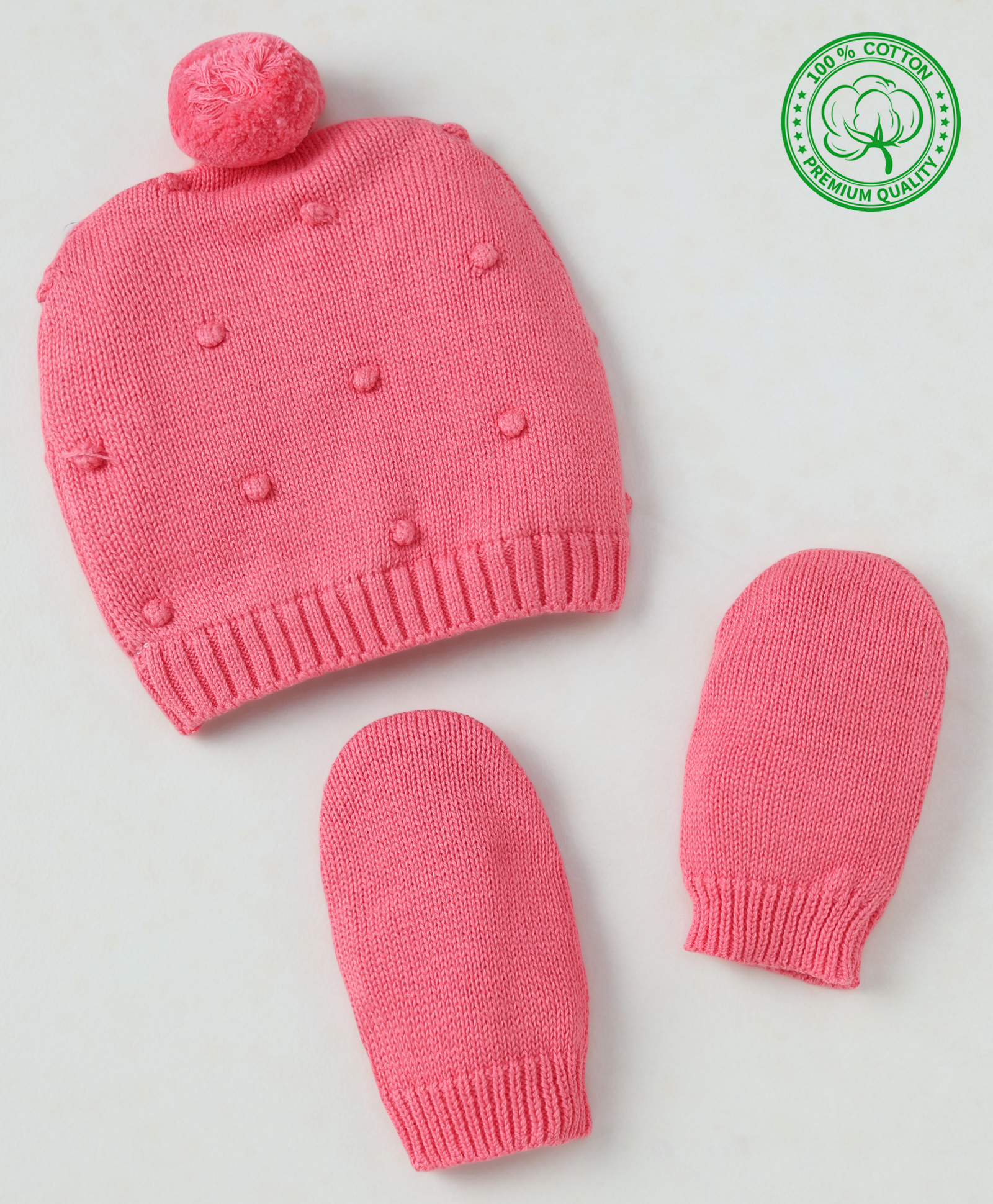 Babyhug Organic Cotton Knit Woollen Caps and Set With Polka Design Pink - Diameter 14 cm-image-33